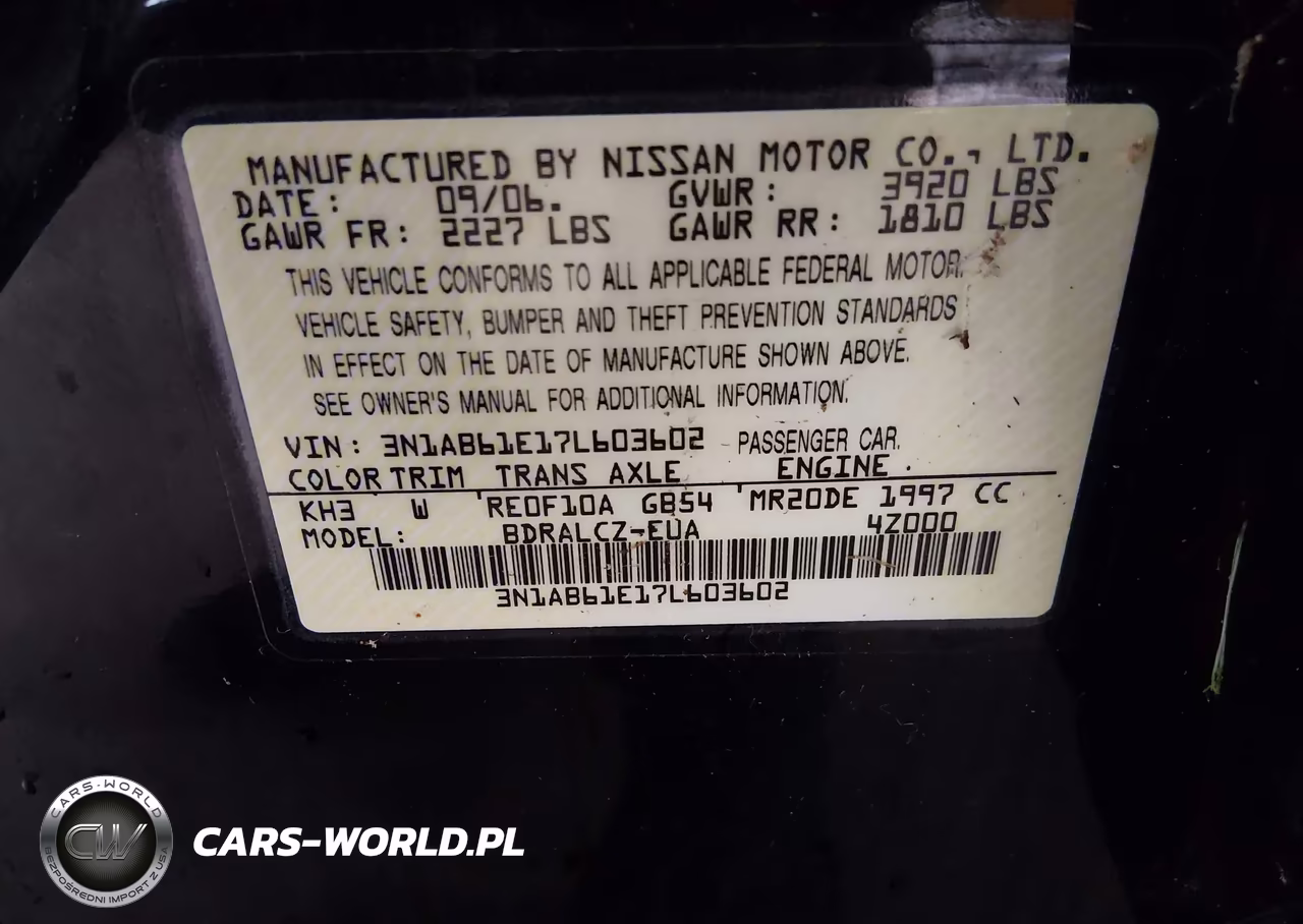 2007 Nissan Sentra 2.0 VIN:3N1AB61E17L603602 - 9