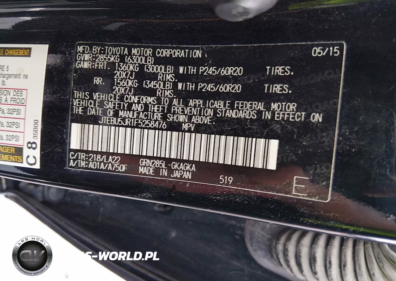 2015 Toyota 4Runner Limited VIN:JTEBU5JR1F5258476 - 9