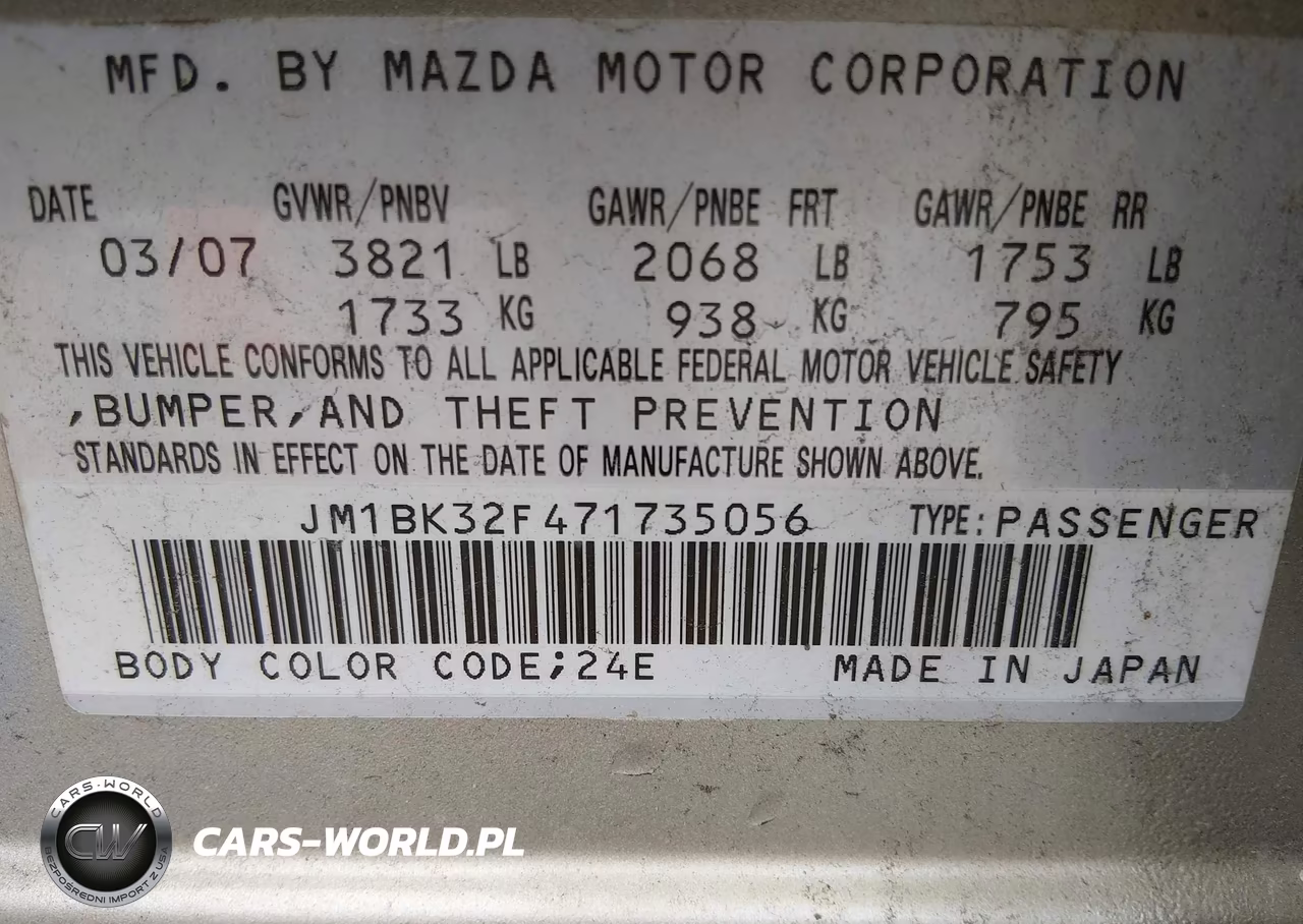 2007 Mazda Mazda3 I VIN:JM1BK32F471735056 - 9
