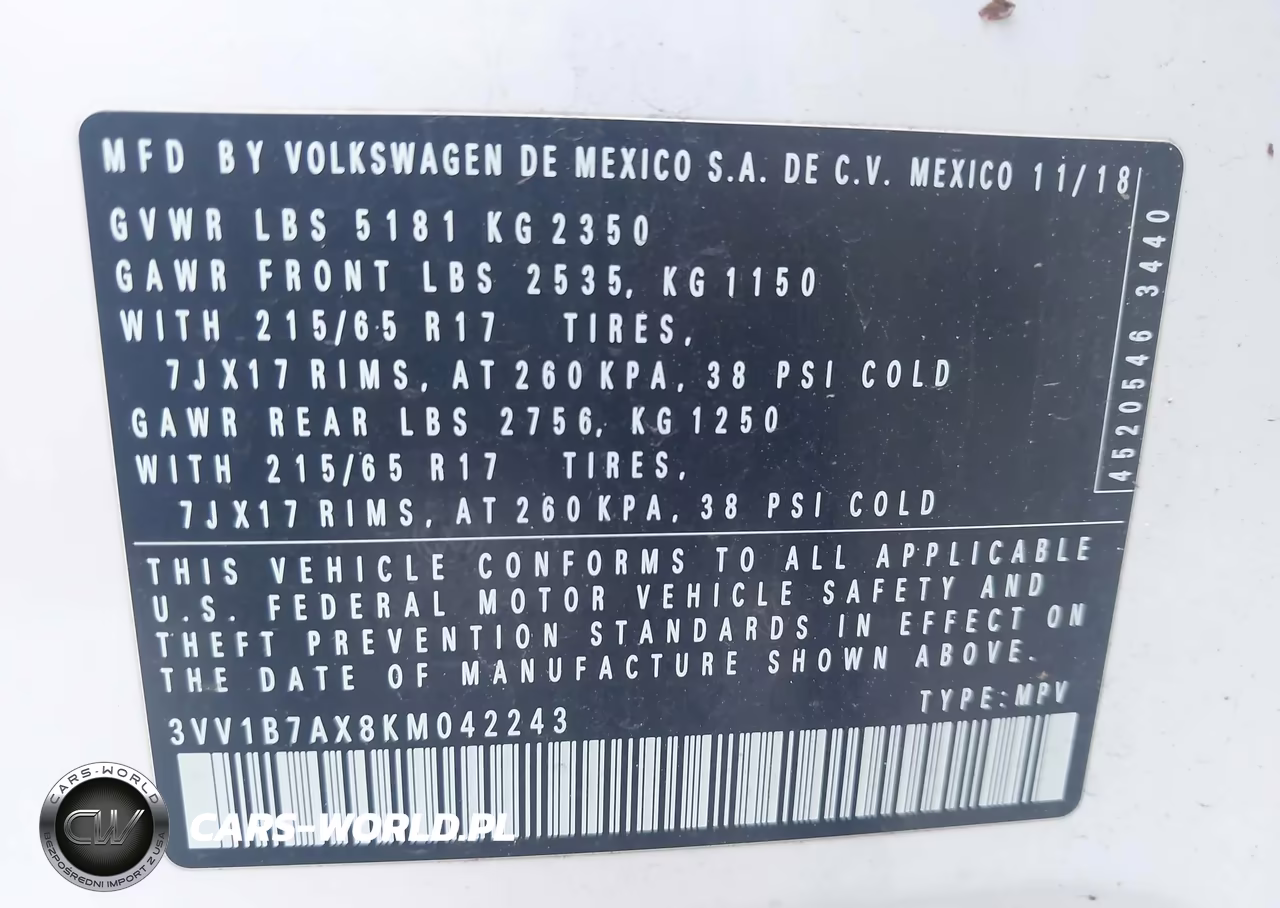 2019 Volkswagen Tiguan 2.0T S VIN:3VV1B7AX8KM042243 - 9