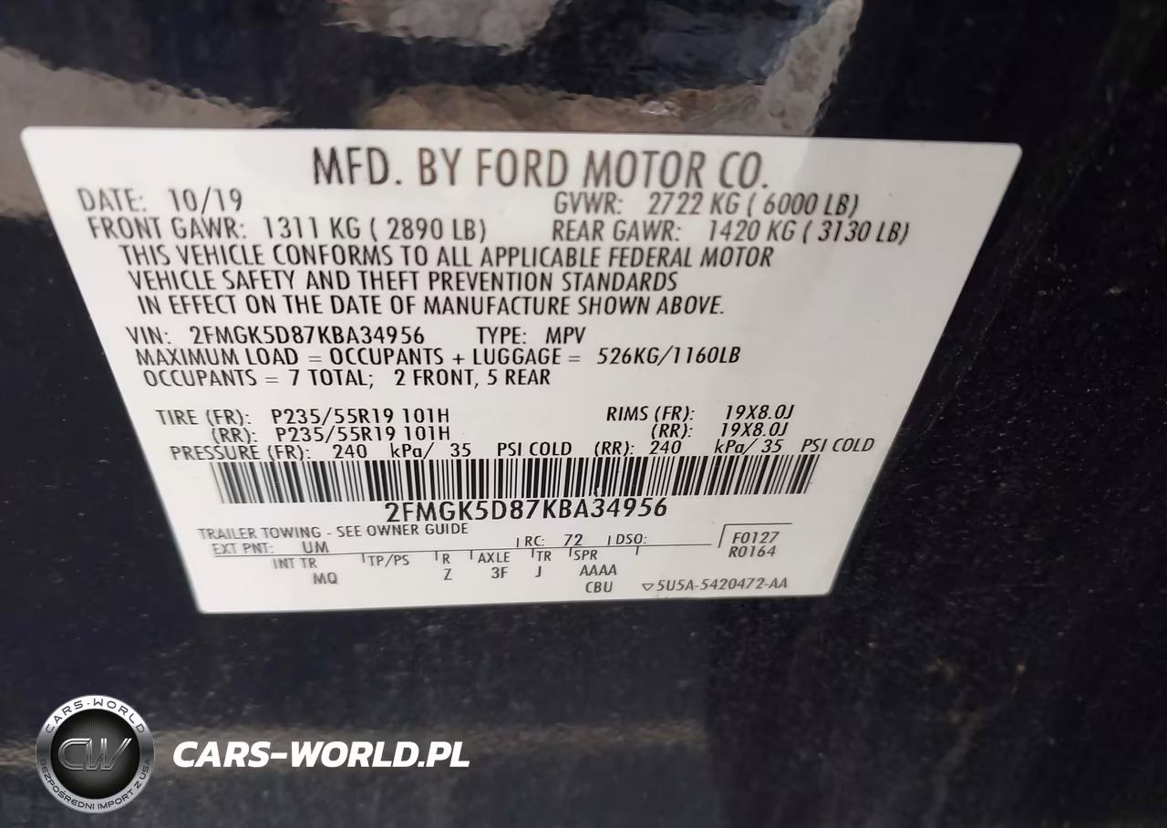 2019 Ford Flex Limited VIN:2FMGK5D87KBA34956 - 9