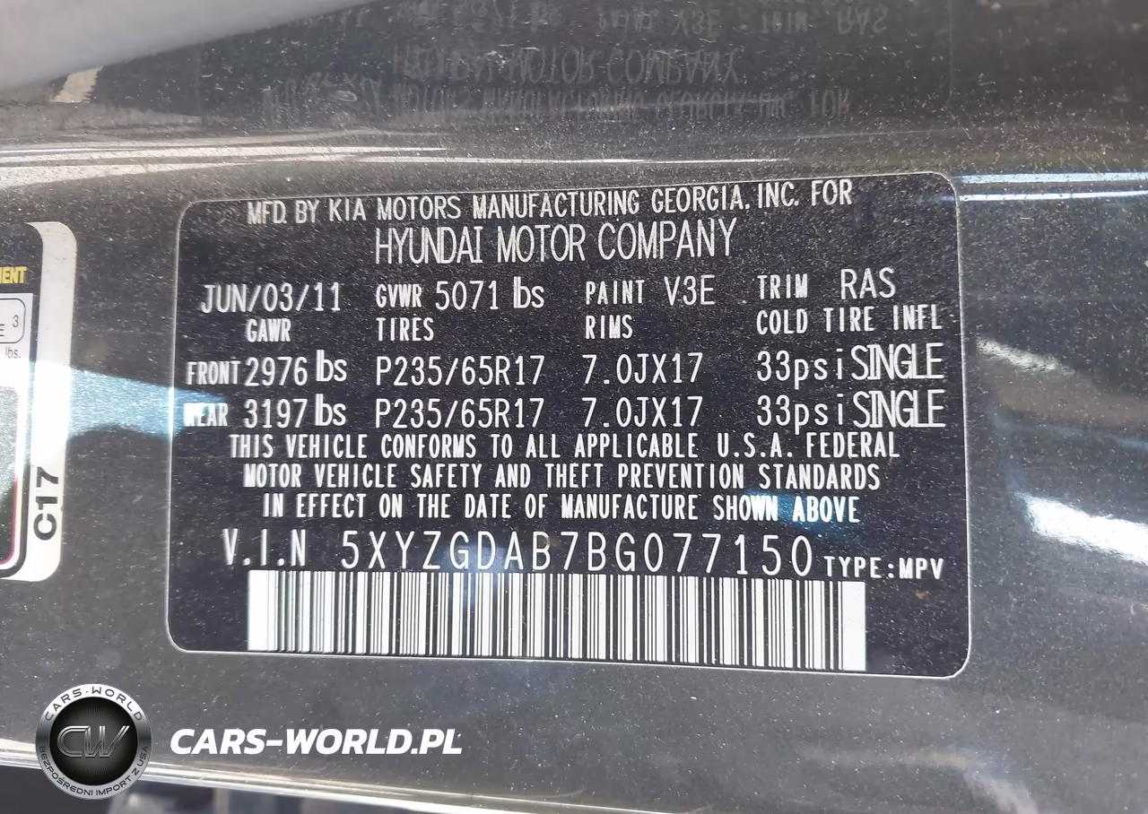 2011 Hyundai Santa Fe Gls VIN:5XYZGDAB7BG077150 - 9