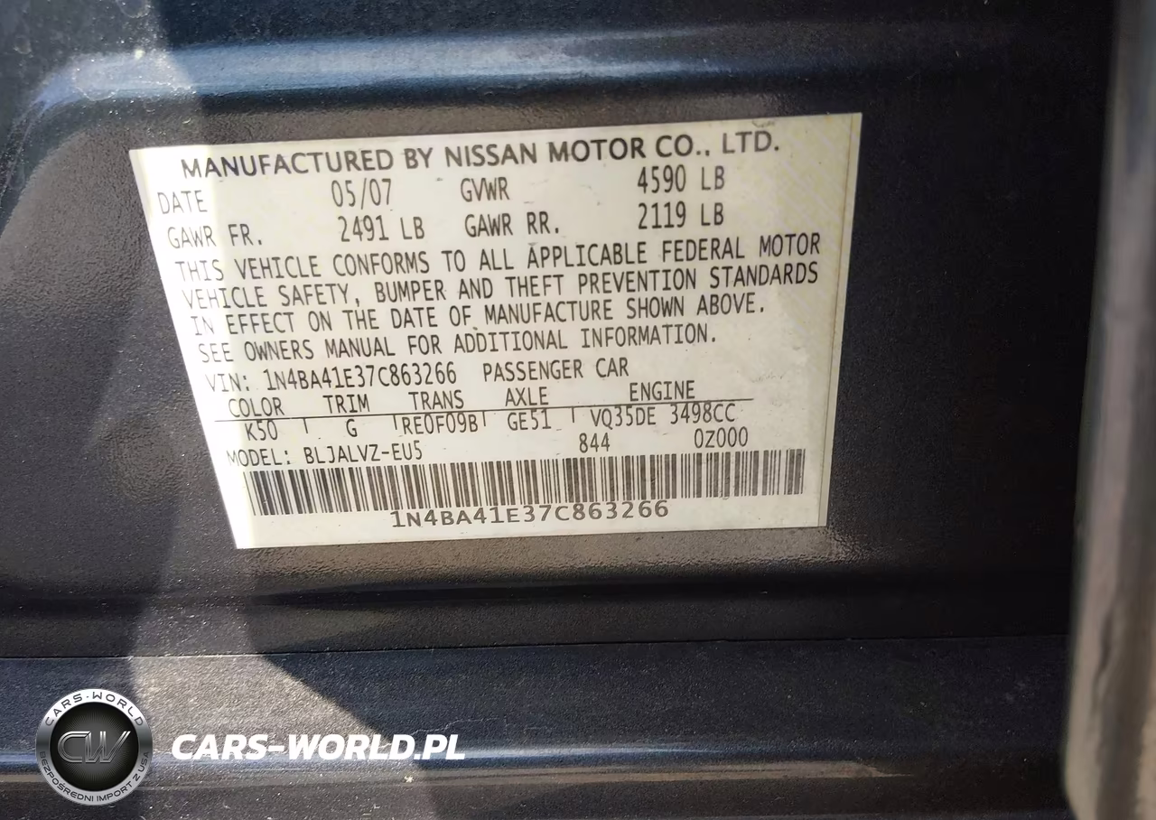 2007 Nissan Maxima 3.5 Se VIN:1N4BA41E37C863266 - 9