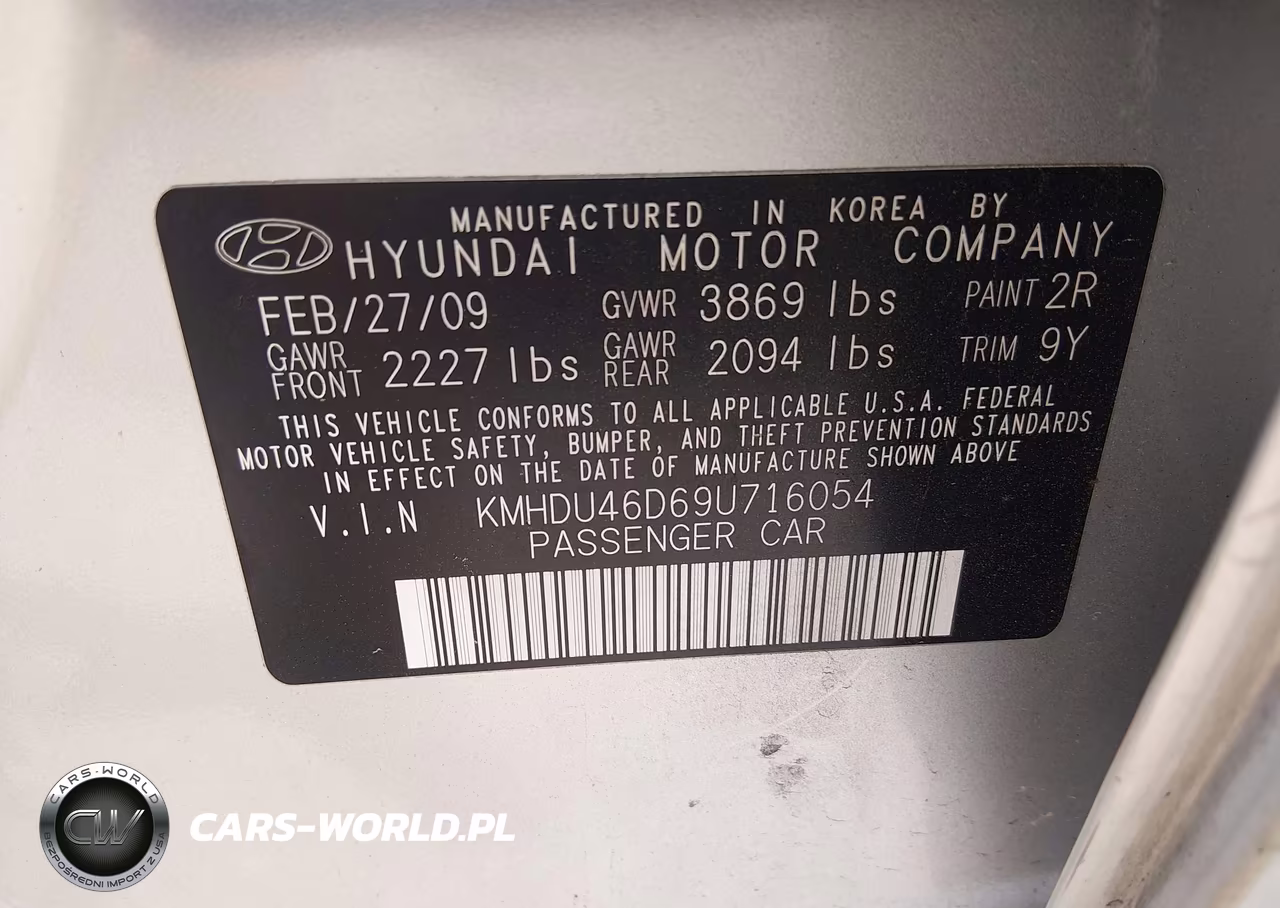 2009 Hyundai Elantra Gls VIN:KMHDU46D69U716054 - 9