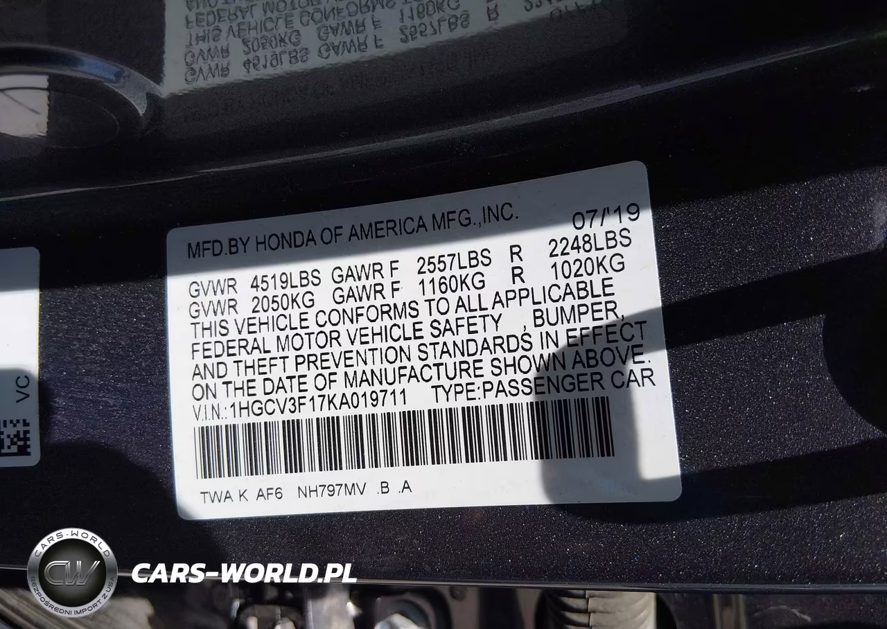 2019 Honda Accord Hybrid VIN:1HGCV3F17KA019711 - 9