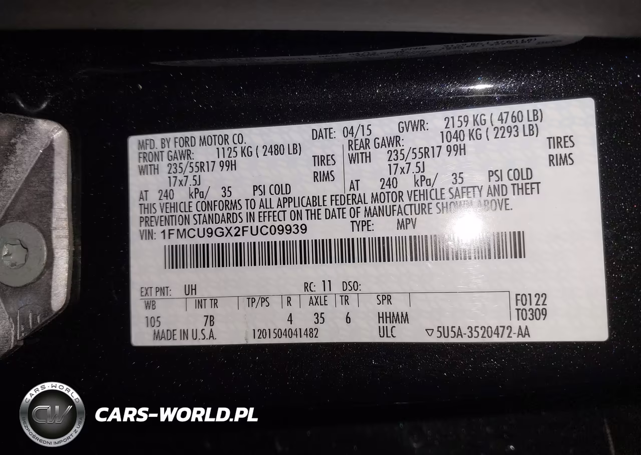 2015 Ford Escape Se VIN:1FMCU9GX2FUC09939 - 9