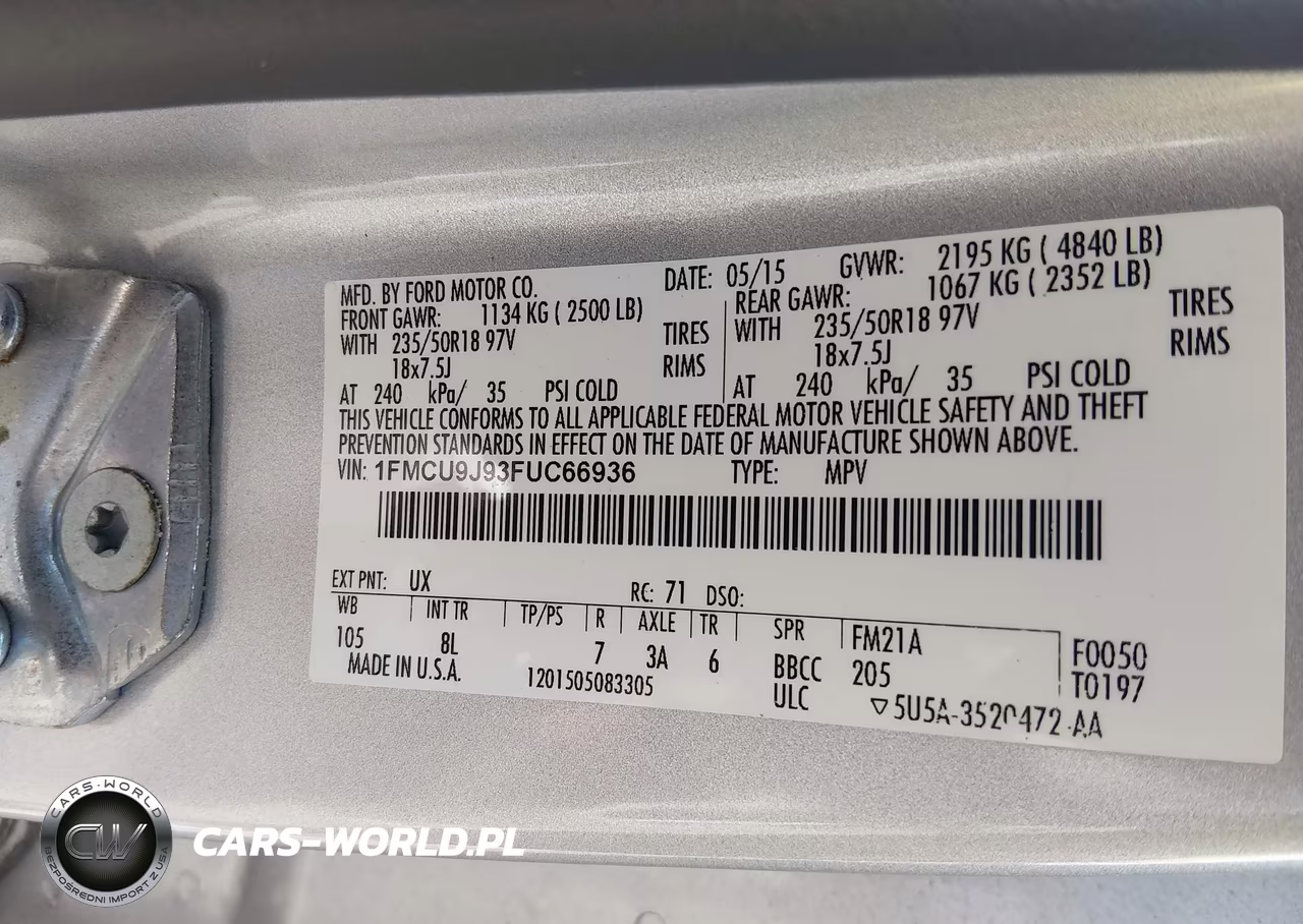 2015 Ford Escape Titanium VIN:1FMCU9J93FUC66936 - 9