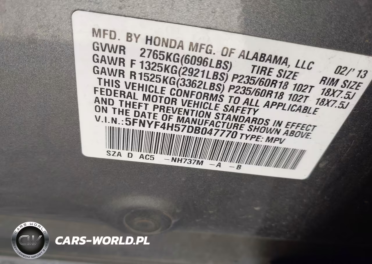 2013 Honda Pilot Ex-L VIN:5FNYF4H57DB047770 - 9