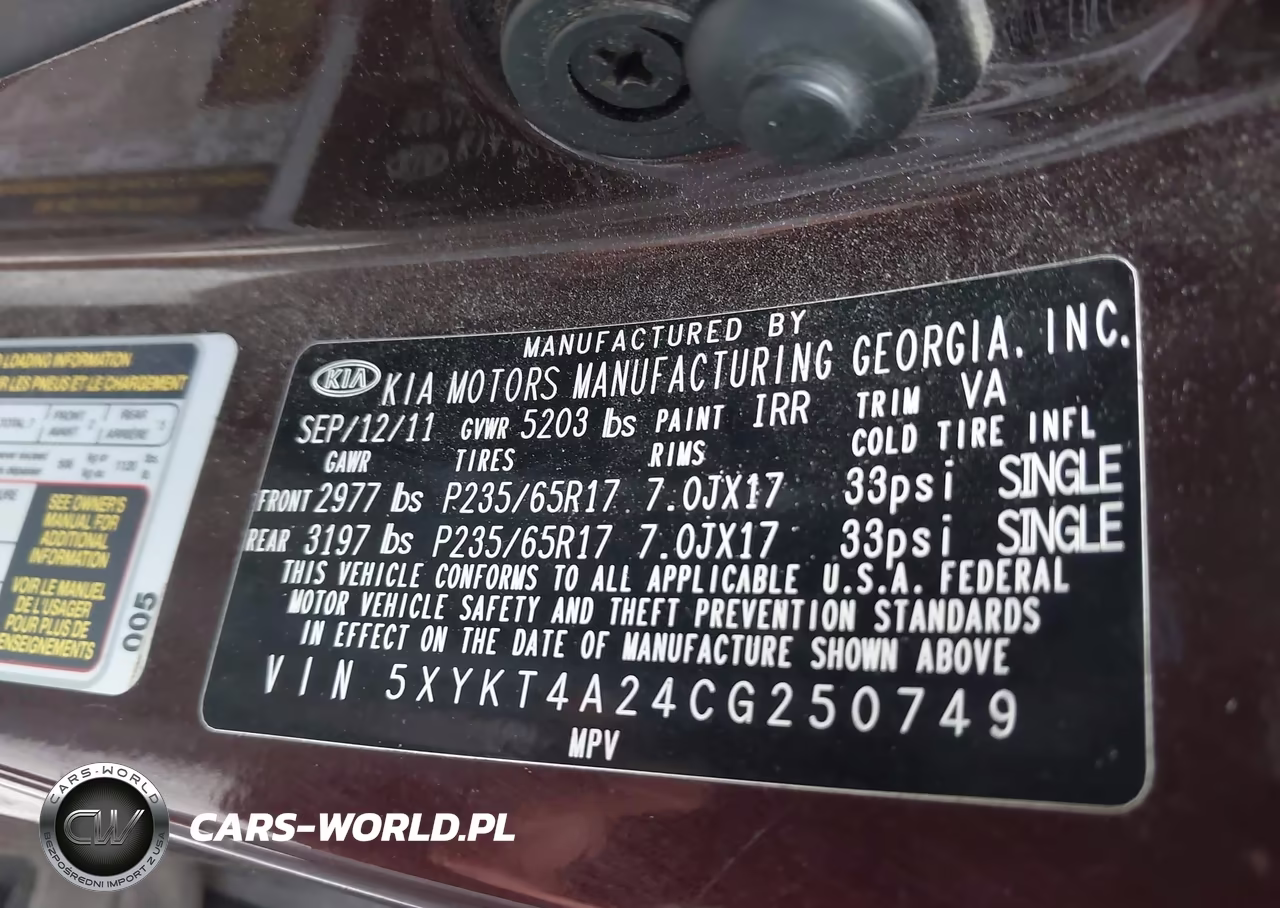 2012 Kia Sorento Lx V6 VIN:5XYKT4A24CG250749 - 9
