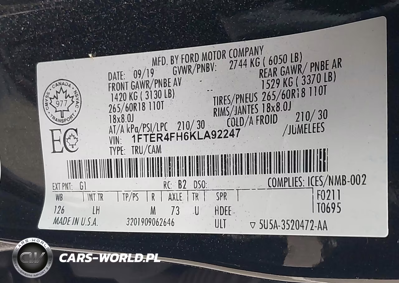 2019 Ford Ranger Xlt VIN:1FTER4FH6KLA92247 - 9