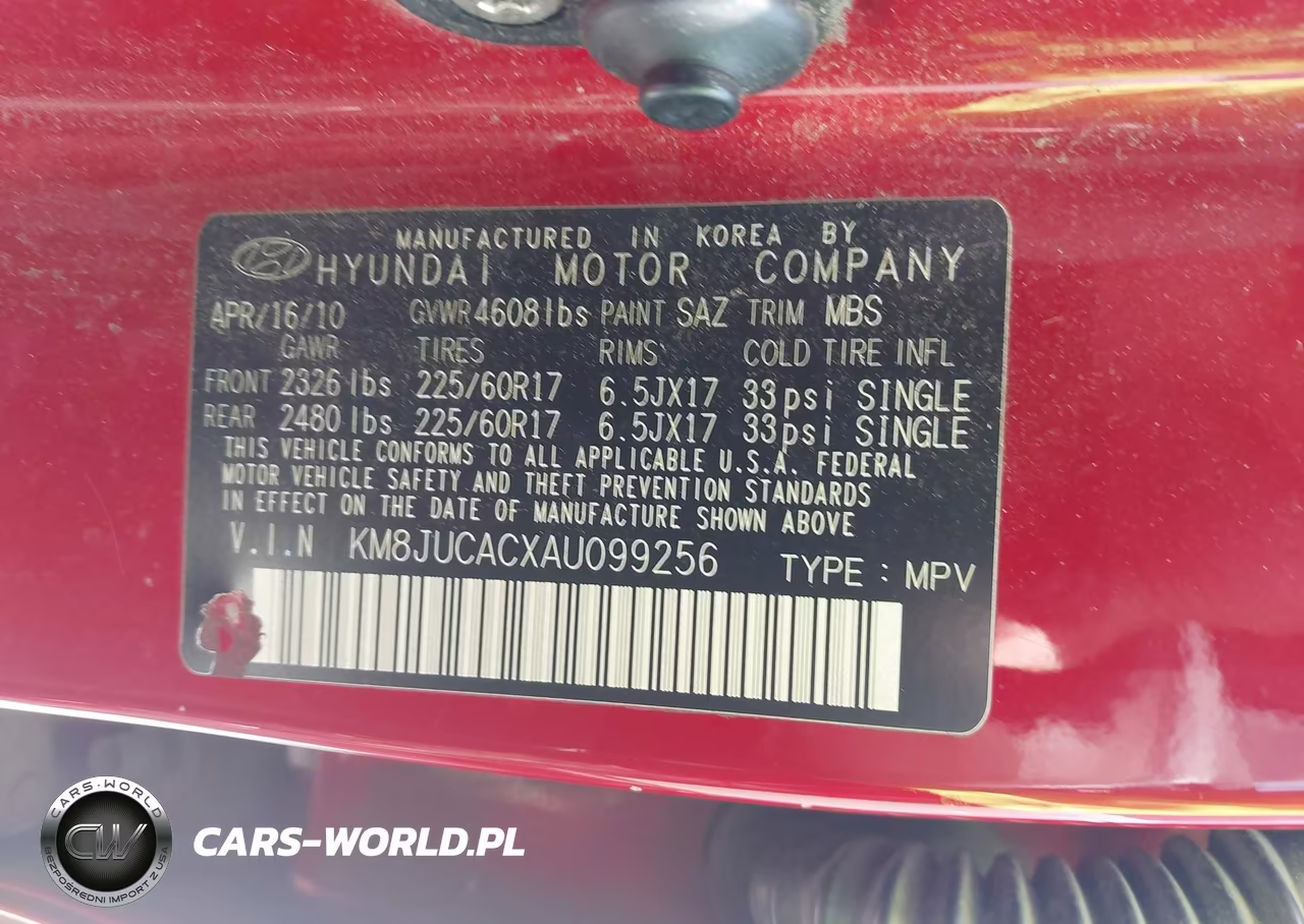 2010 Hyundai Tucson Gls VIN:KM8JUCACXAU099256 - 9