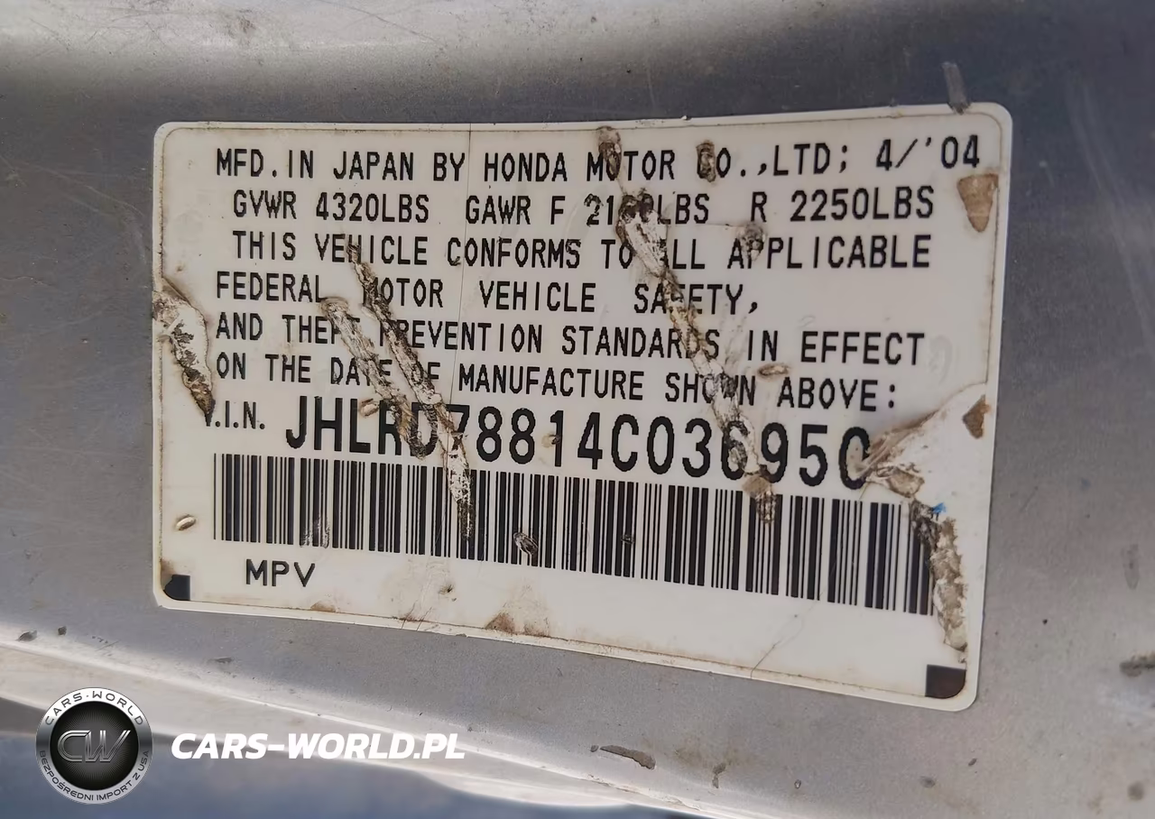 2004 Honda Cr-V Ex VIN:JHLRD78814C036950 - 9