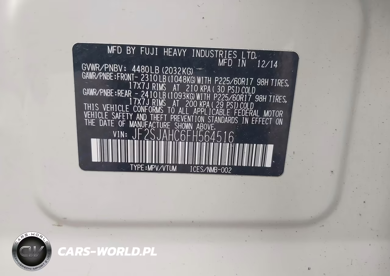 2015 Subaru Forester 2.5I Limited VIN:JF2SJAHC6FH564516 - 9