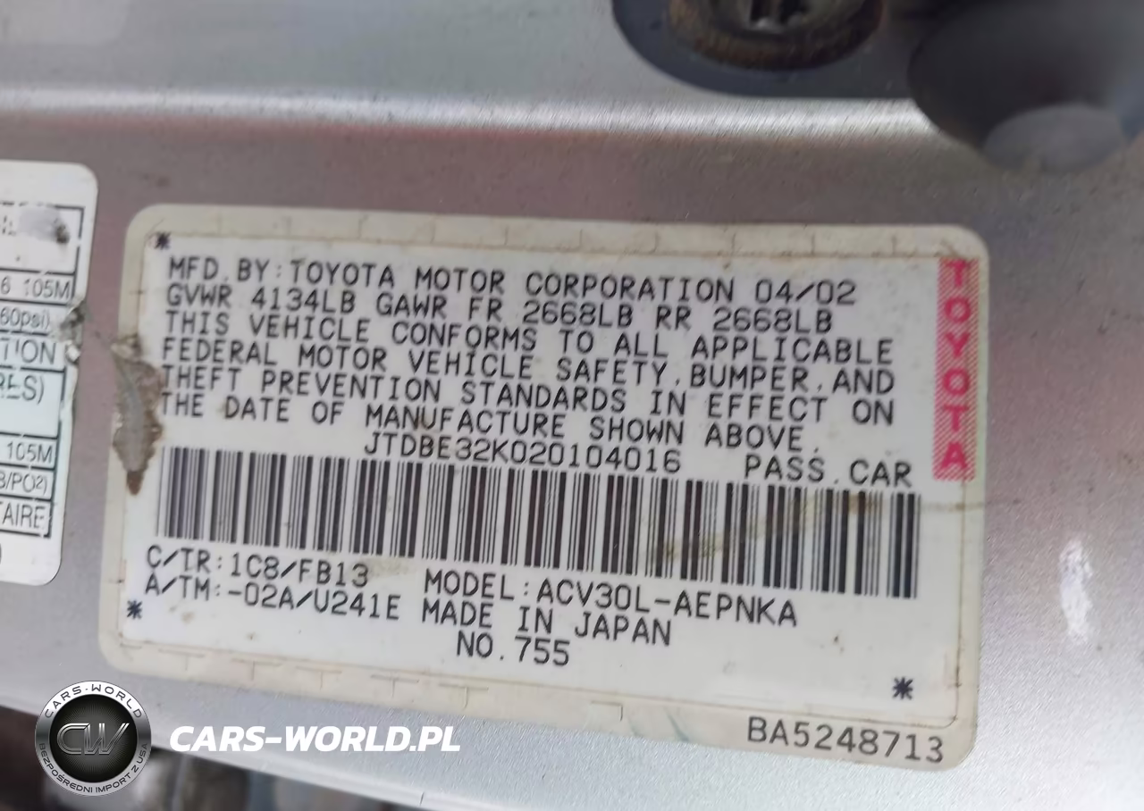 2002 Toyota Camry Le VIN:JTDBE32K020104016 - 9