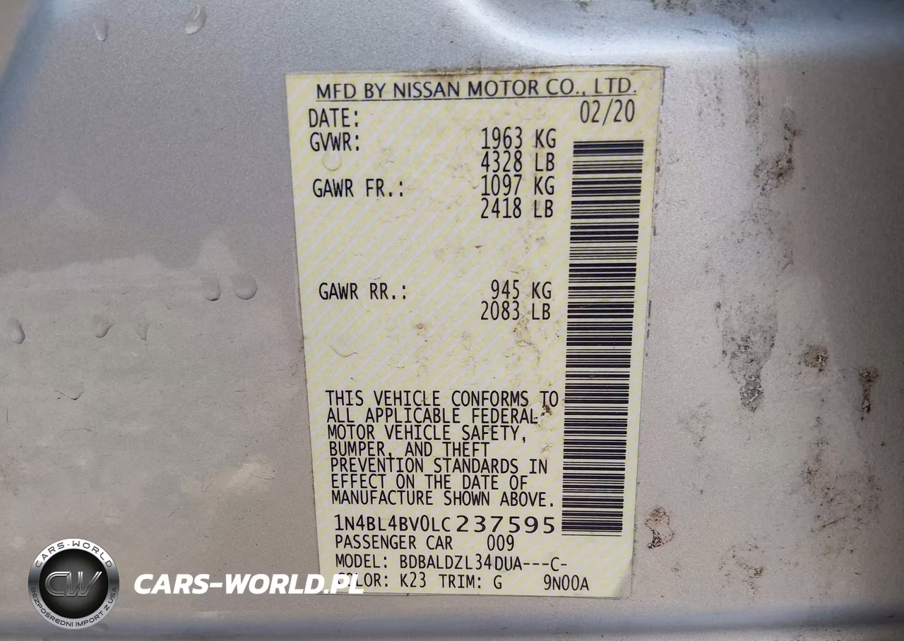2020 Nissan Altima S Fwd VIN:1N4BL4BV0LC237595 - 9
