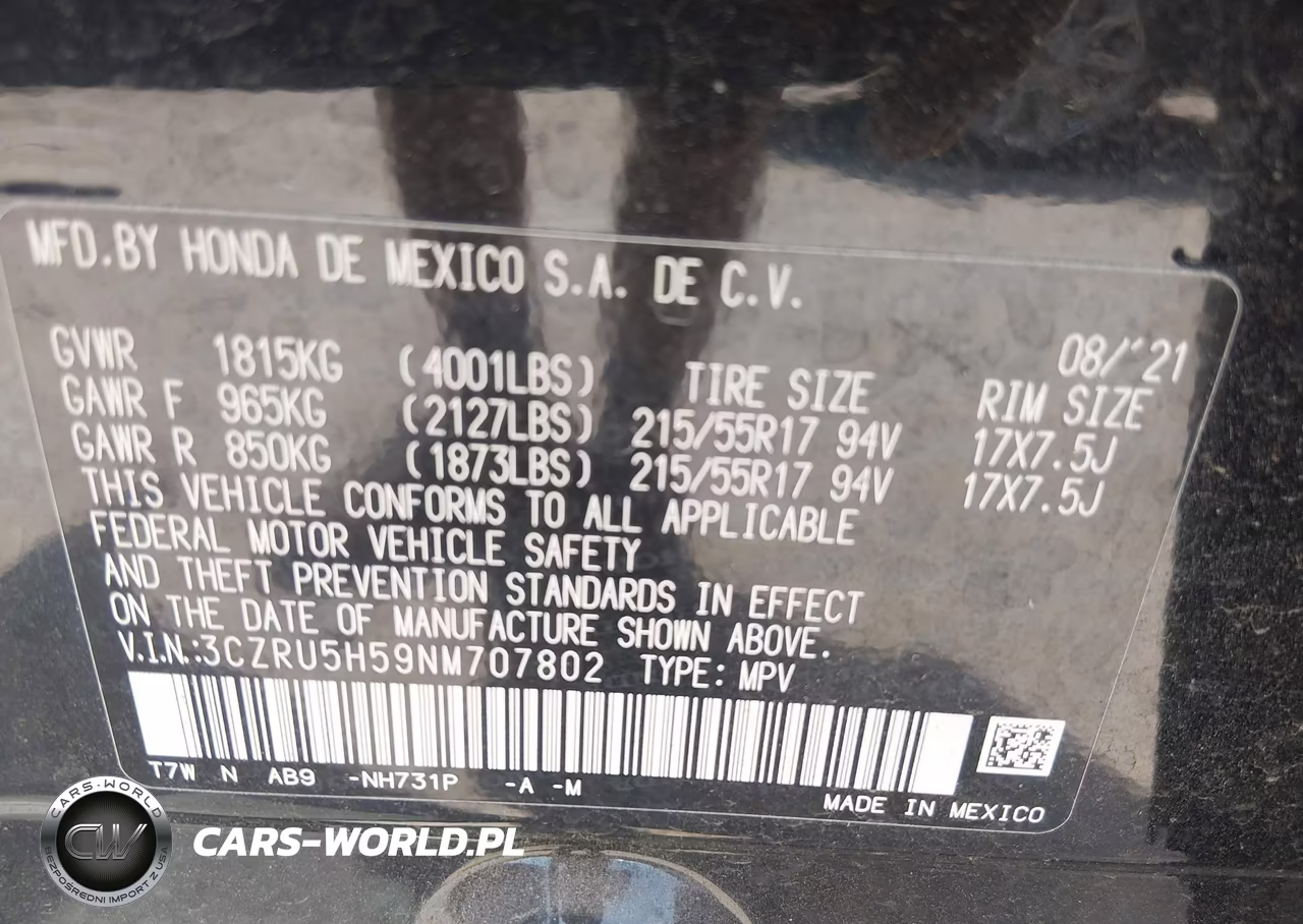 2022 Honda Hr-V 2Wd Ex VIN:3CZRU5H59NM707802 - 9