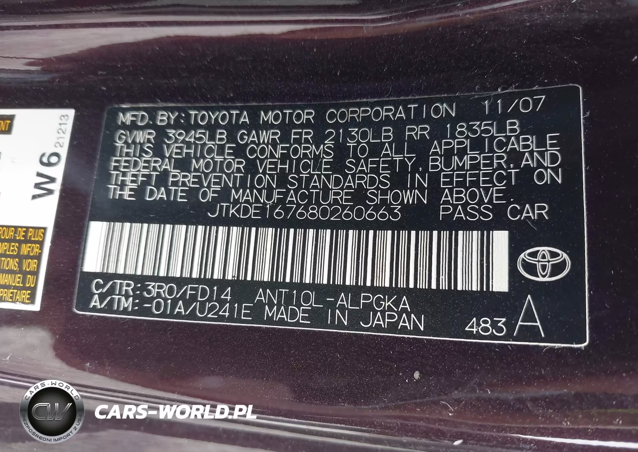 2008 Scion Tc VIN:JTKDE167680260663 - 9
