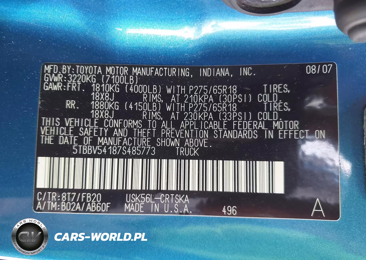 2007 Toyota Tundra Sr5 5.7L V8 VIN:5TBBV54187S485773 - 9