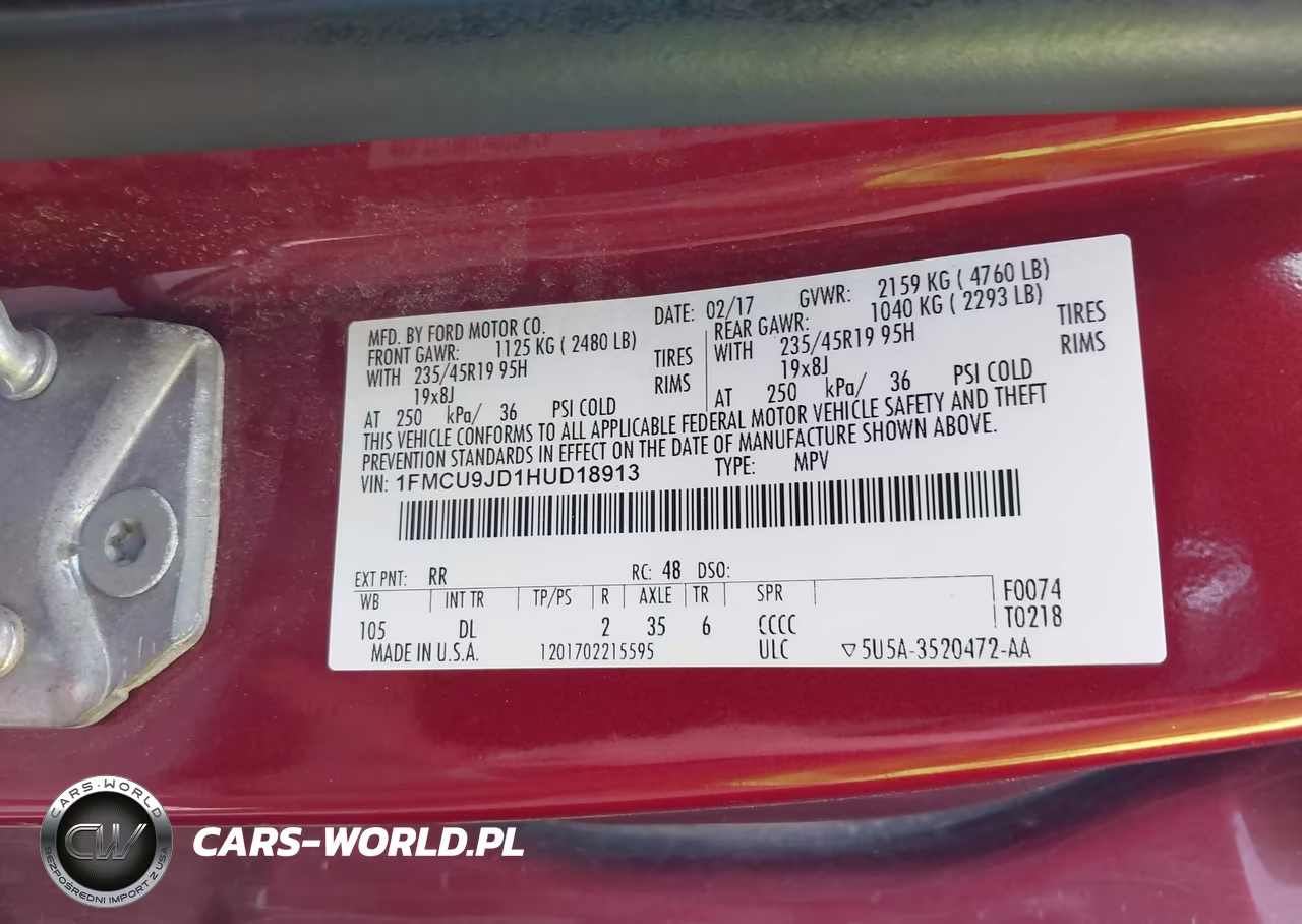 2017 Ford Escape Titanium VIN:1FMCU9JD1HUD18913 - 9
