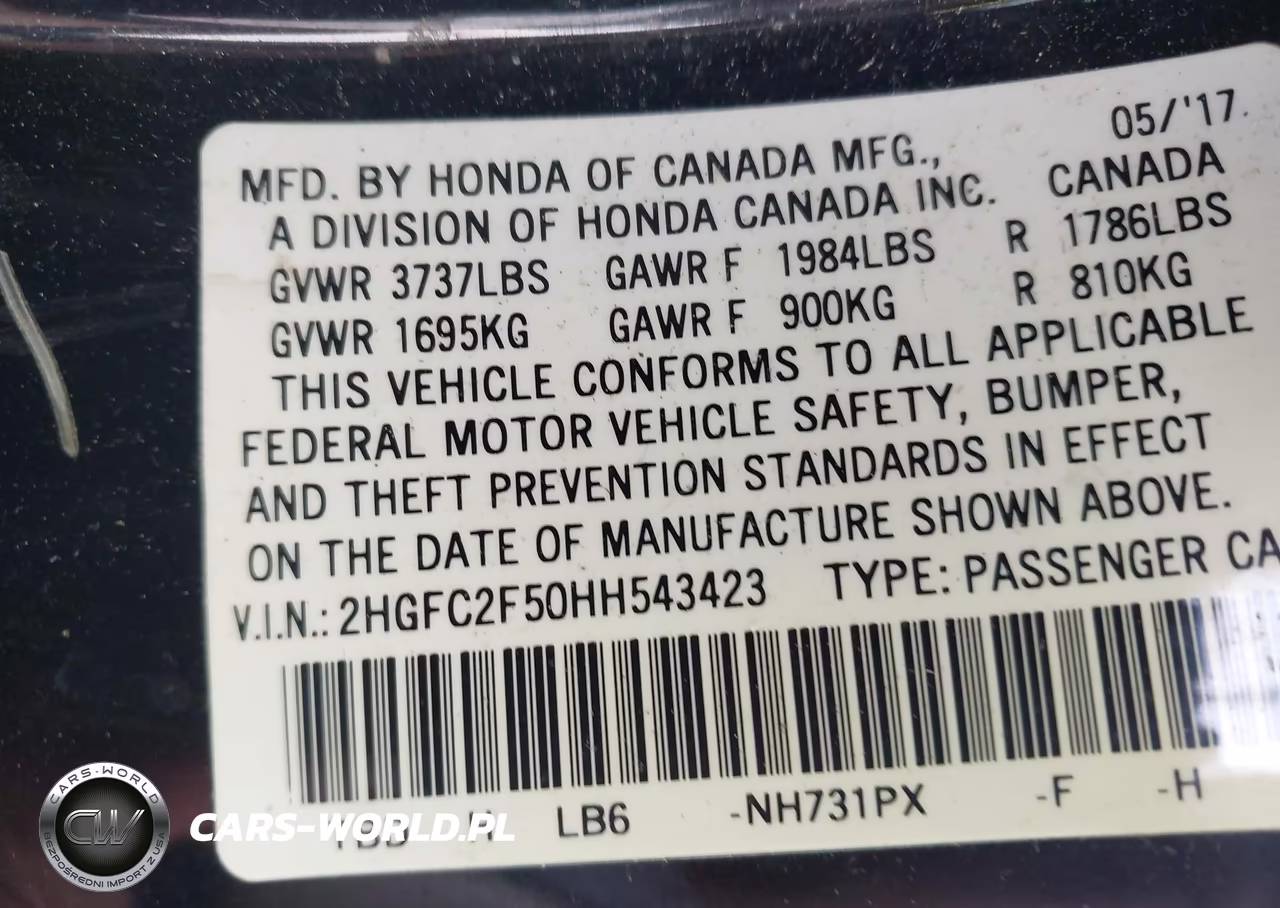 2017 Honda Civic Lx VIN:2HGFC2F50HH543423 - 9