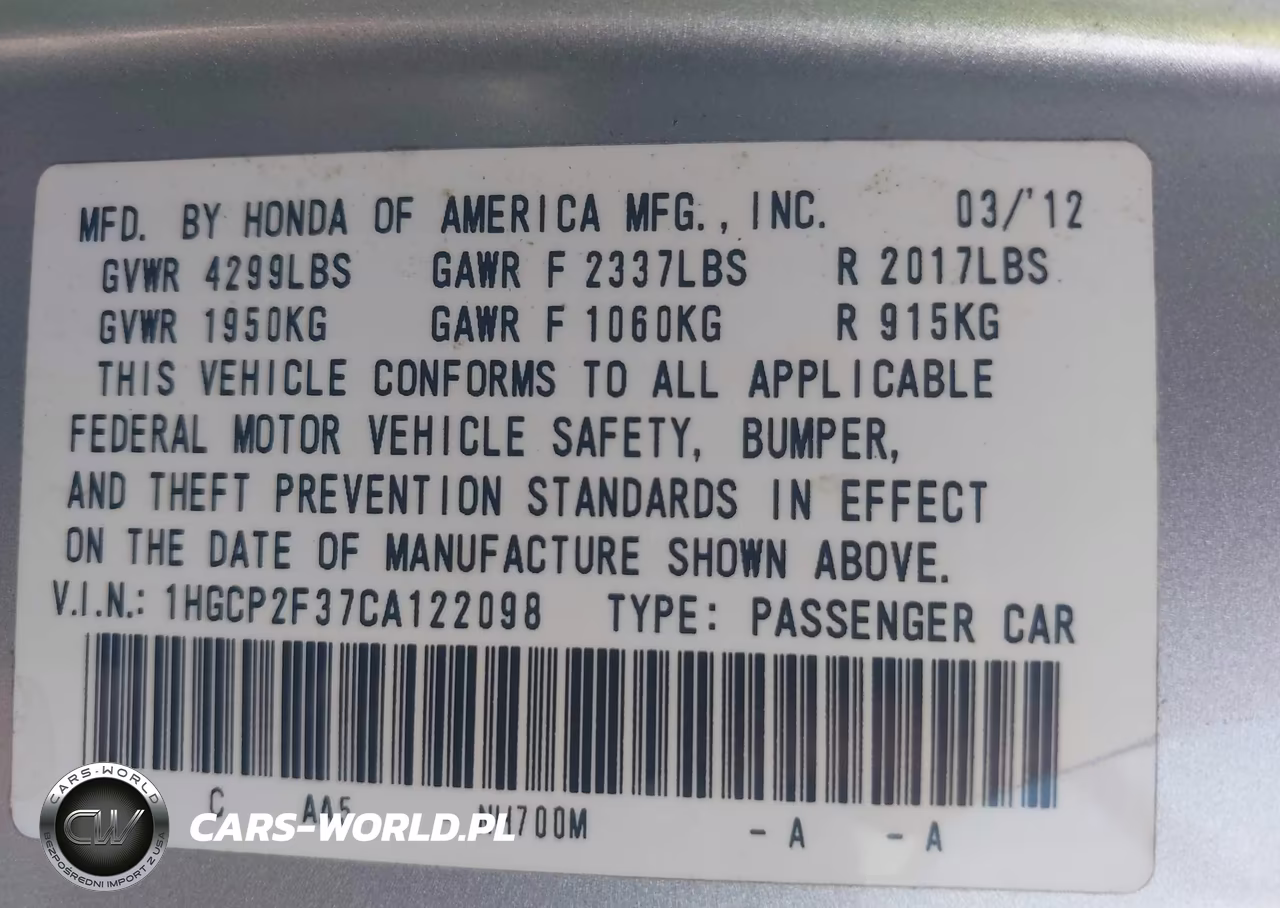 2012 Honda Accord Sdn Lx VIN:1HGCP2F37CA122098 - 9