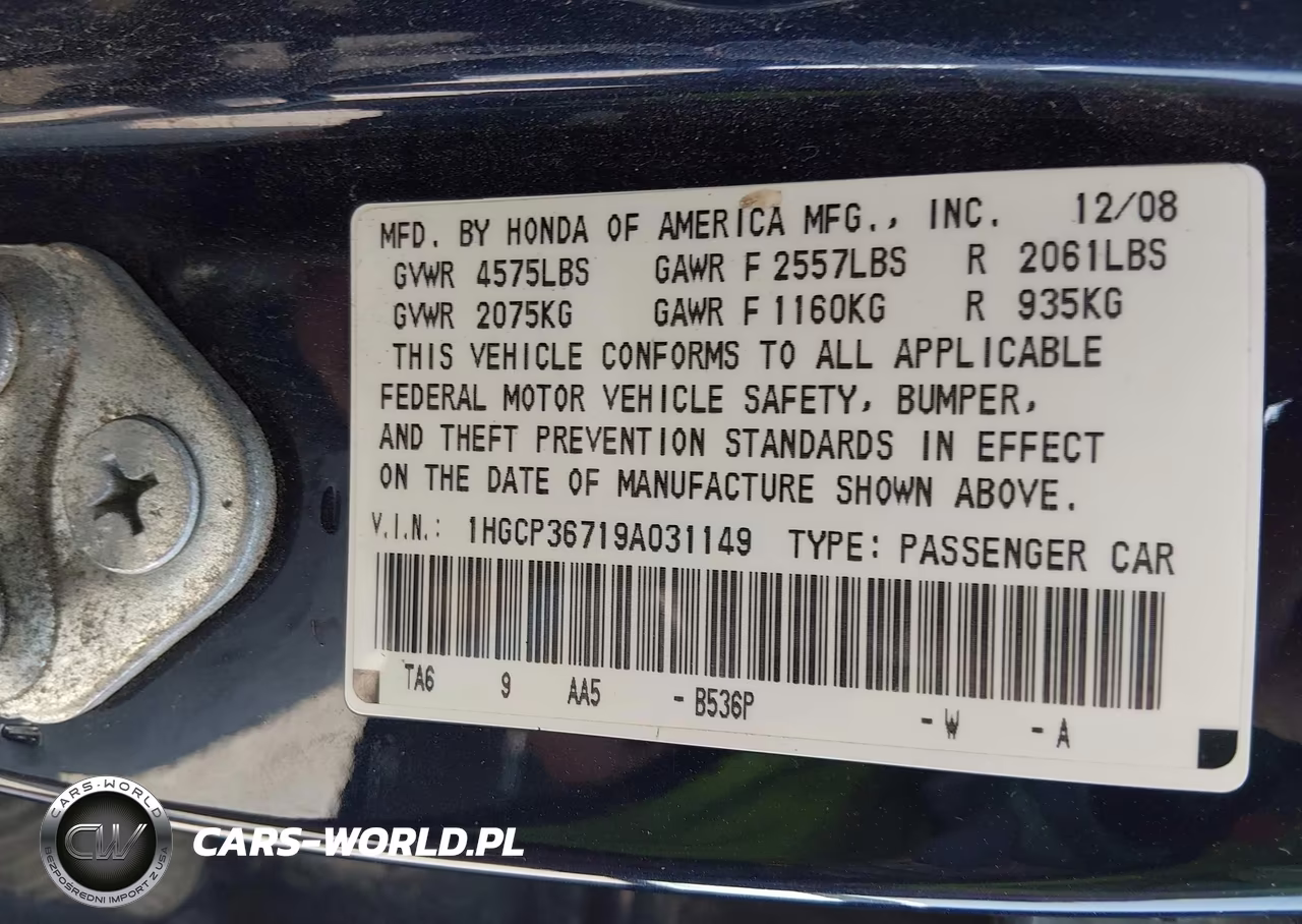 2009 Honda Accord 3.5 Ex VIN:1HGCP36719A031149 - 9