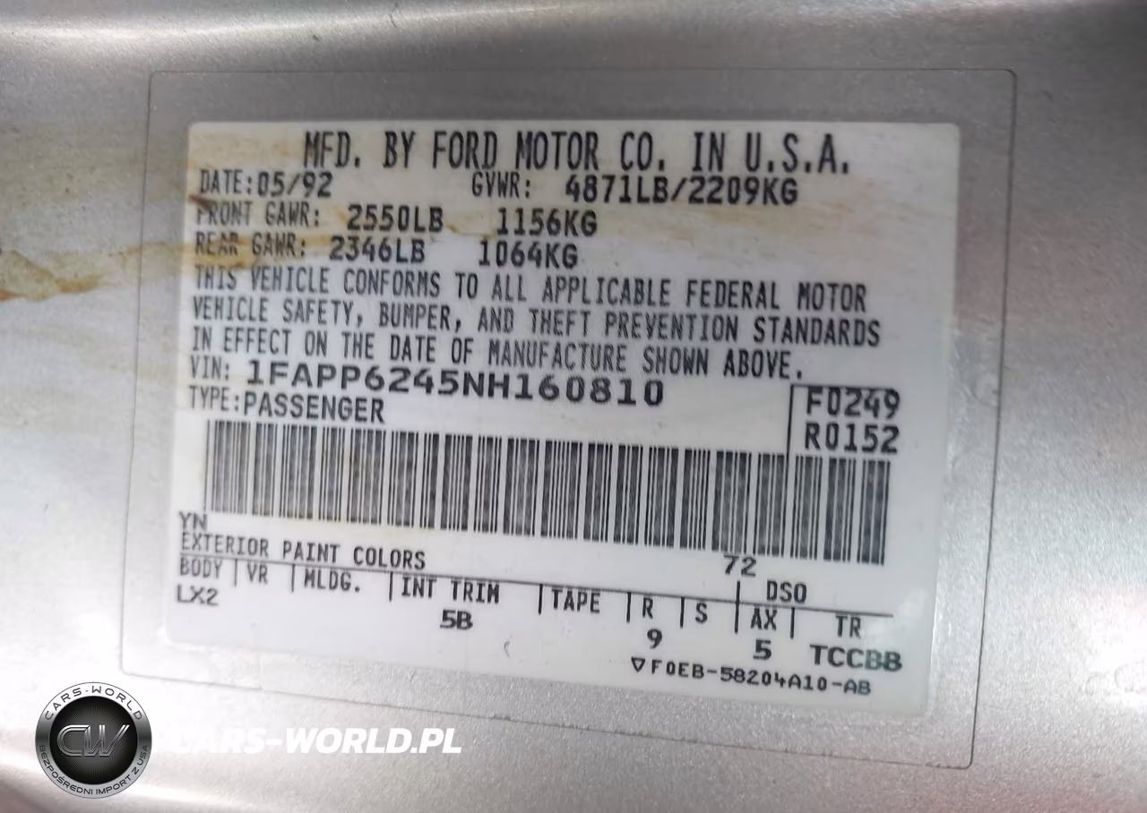 1992 Ford Thunderbird Lx VIN:1FAPP6245NH160810 - 9