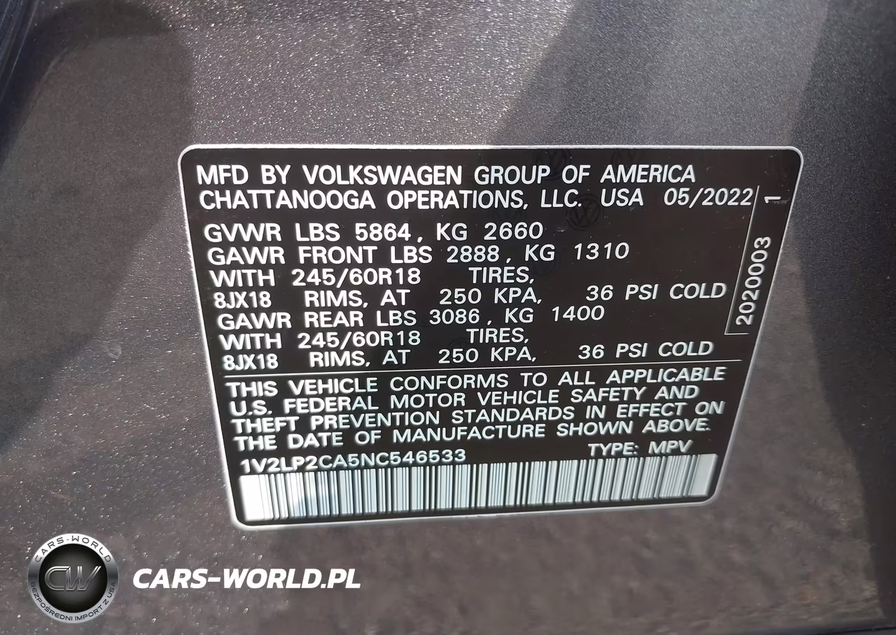 2022 Volkswagen Atlas 2.0T Se VIN:1V2LP2CA5NC546533 - 9