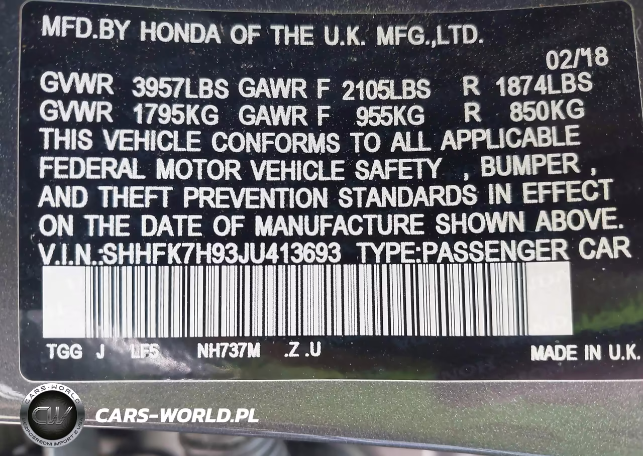 2018 Honda Civic Sport Touring VIN:SHHFK7H93JU413693 - 9