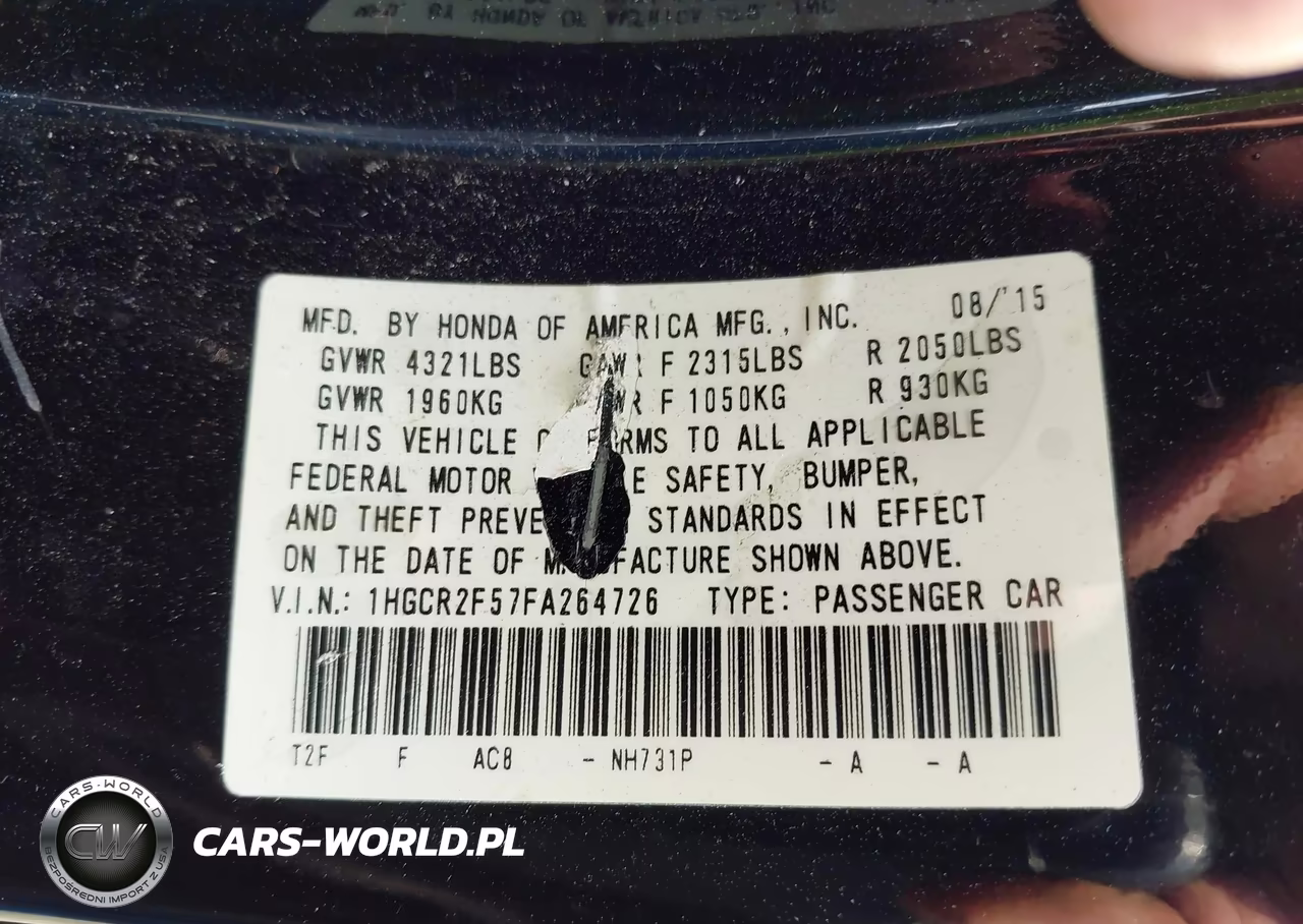 2015 Honda Accord Sport VIN:1HGCR2F57FA264726 - 9