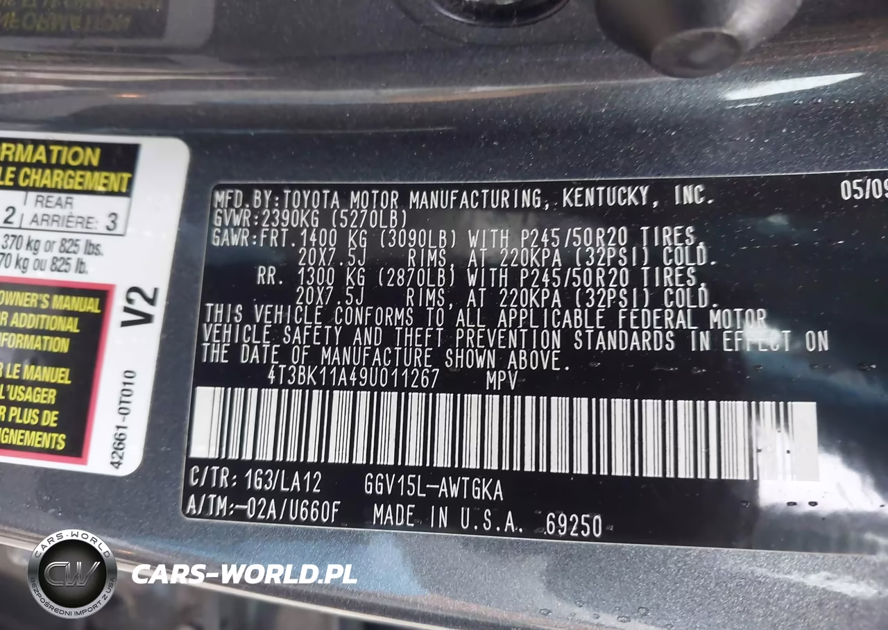 2009 Toyota Venza Base V6 VIN:4T3BK11A49U011267 - 9