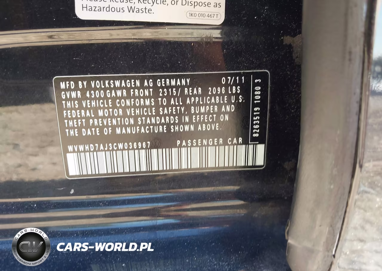 2012 Volkswagen Gti 4-Door Autobahn VIN:WVWHD7AJ3CW036967 - 9