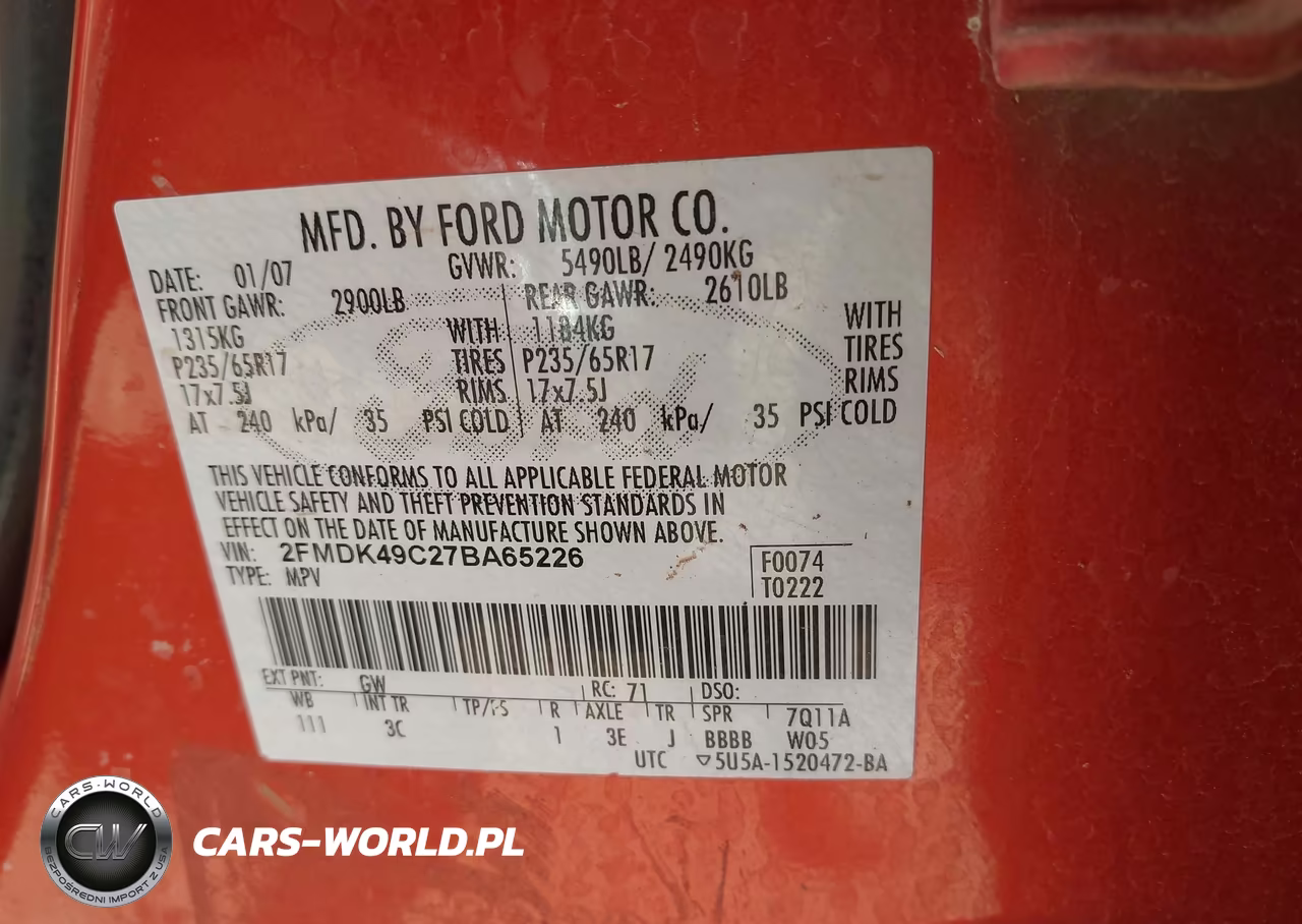 2007 Ford Edge Sel Plus VIN:2FMDK49C27BA65226 - 9