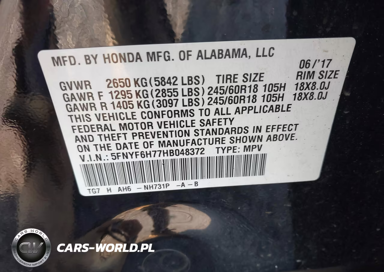 2017 Honda Pilot Ex-L VIN:5FNYF6H77HB048372 - 9