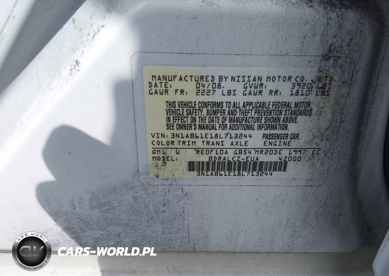 2008 Nissan Sentra 2.0 VIN:3N1AB61E18L713244 - 9