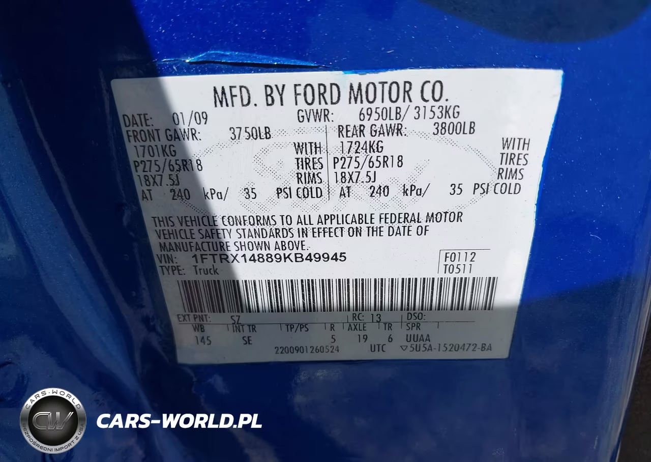 2009 Ford F-150 Stx-Xl-Xlt VIN:1FTRX14889KB49945 - 9