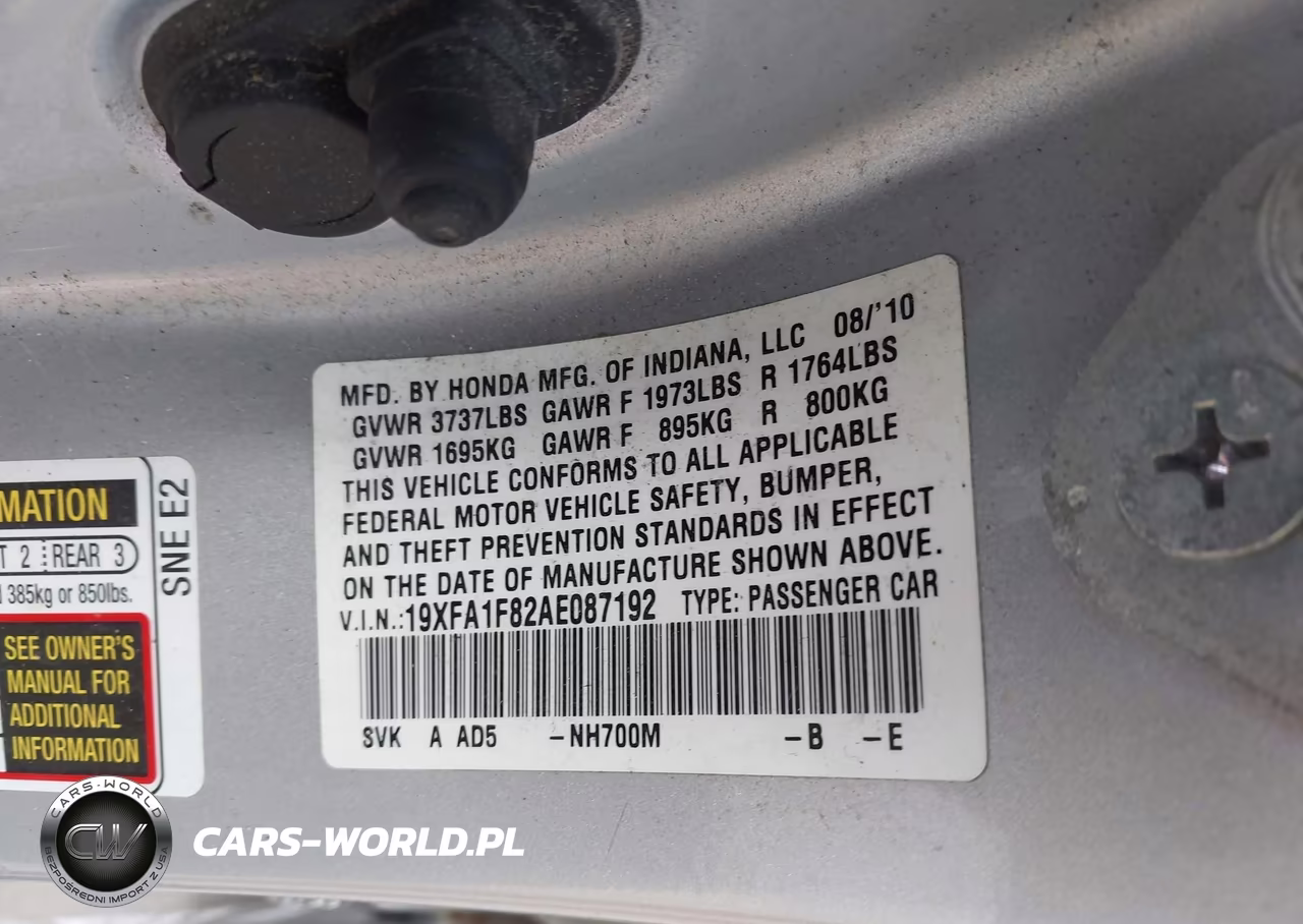 2010 Honda Civic Ex VIN:19XFA1F82AE087192 - 9