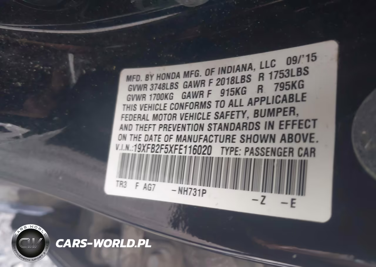 2015 Honda Civic Lx VIN:19XFB2F5XFE116020 - 9