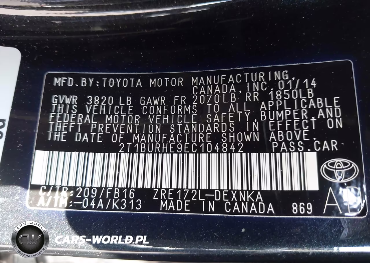2014 Toyota Corolla Le Plus VIN:2T1BURHE9EC104842 - 9