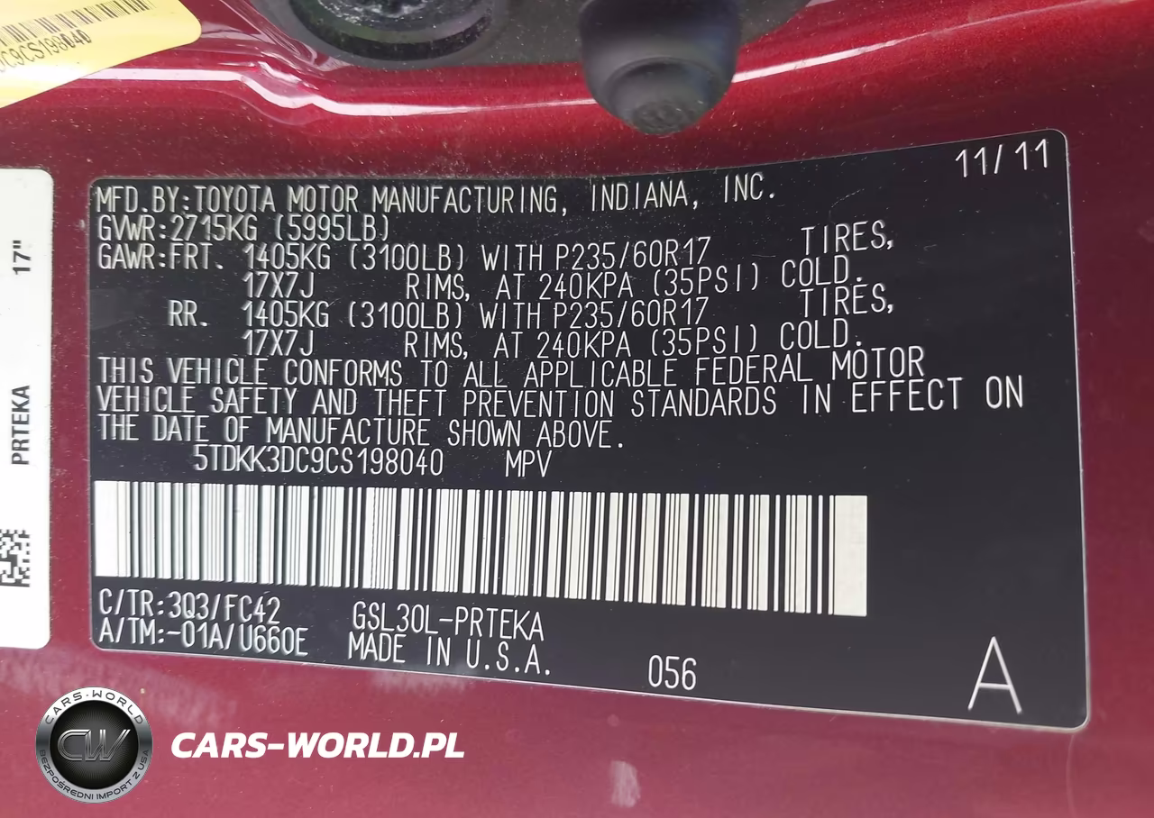 2012 Toyota Sienna Le V6 8 Passenger VIN:5TDKK3DC9CS198040 - 9