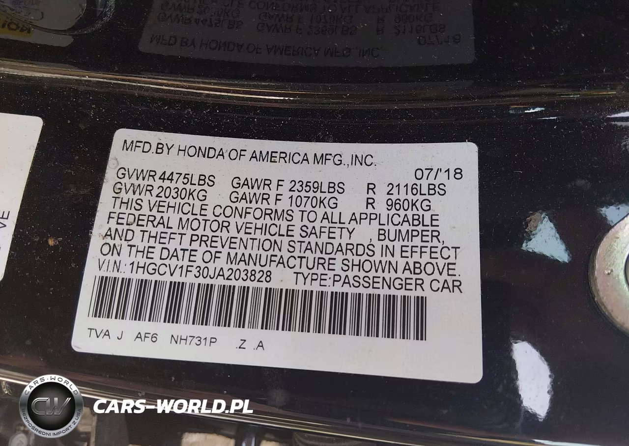 2018 Honda Accord Sport VIN:1HGCV1F30JA203828 - 9