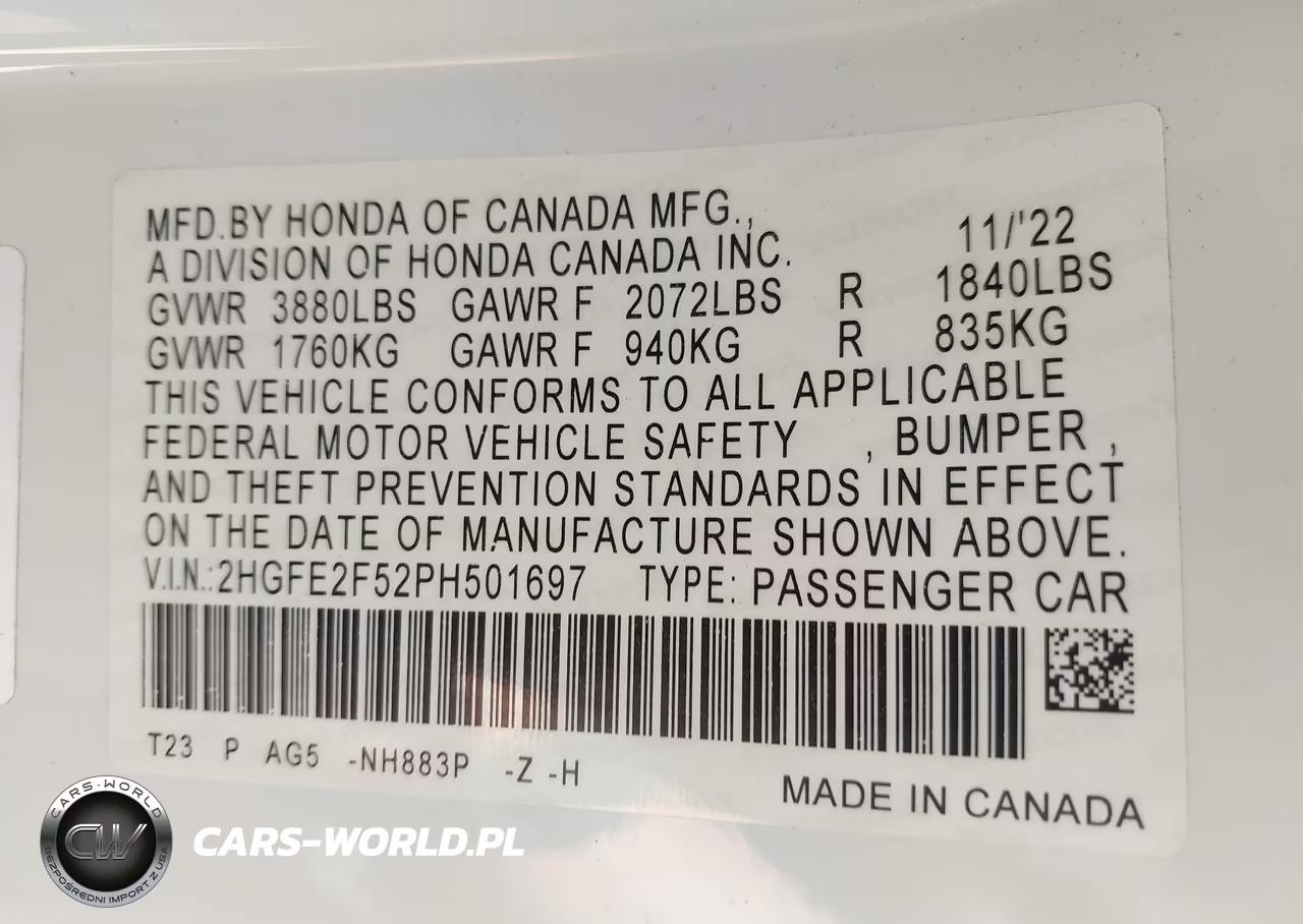 2023 Honda Civic Sport VIN:2HGFE2F52PH501697 - 9