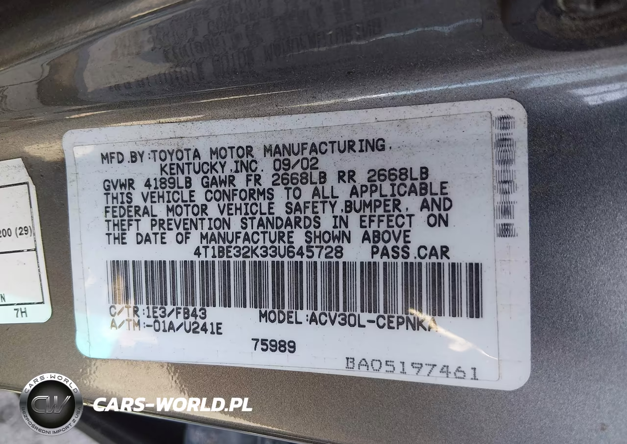 2003 Toyota Camry Le VIN:4T1BE32K33U645728 - 9