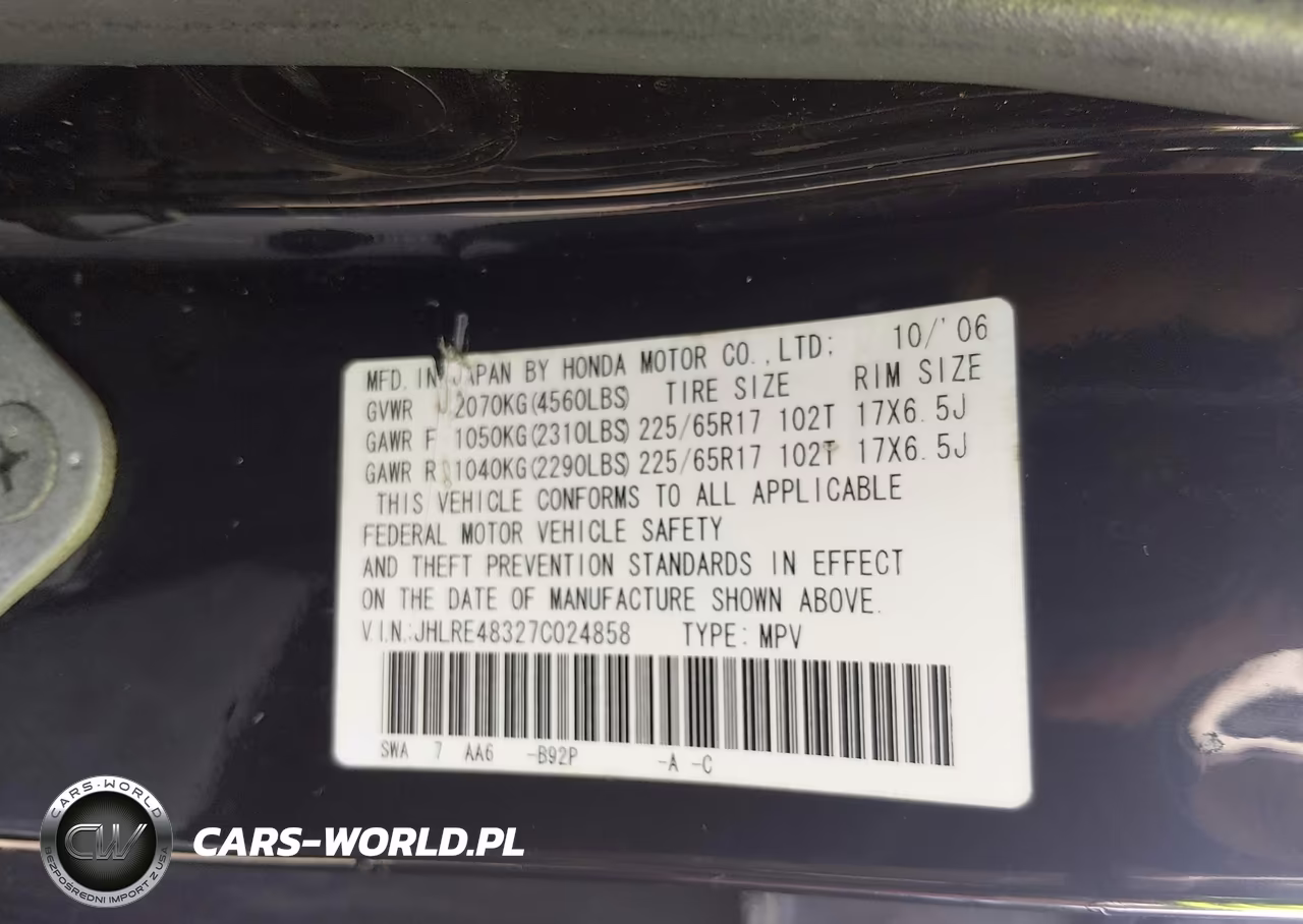 2007 Honda Cr-V Lx VIN:JHLRE48327C024858 - 9