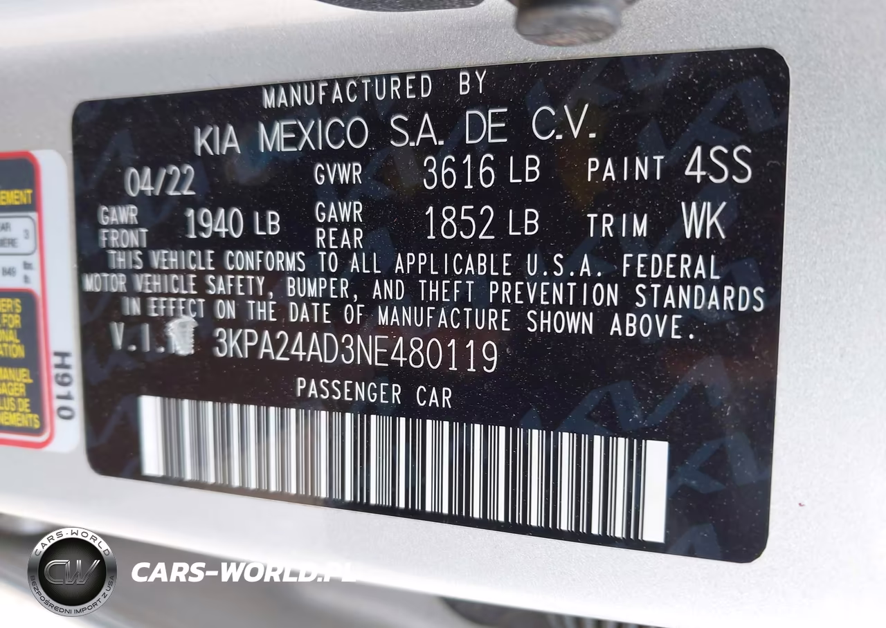 2022 Kia Rio S VIN:3KPA24AD3NE480119 - 9