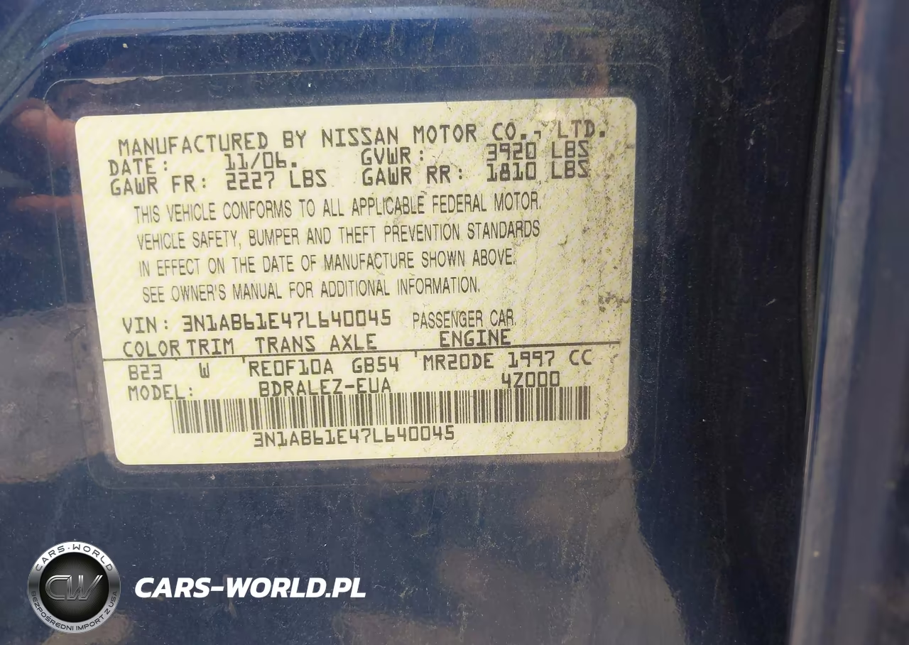 2007 Nissan Sentra 2.0S VIN:3N1AB61E47L640045 - 9