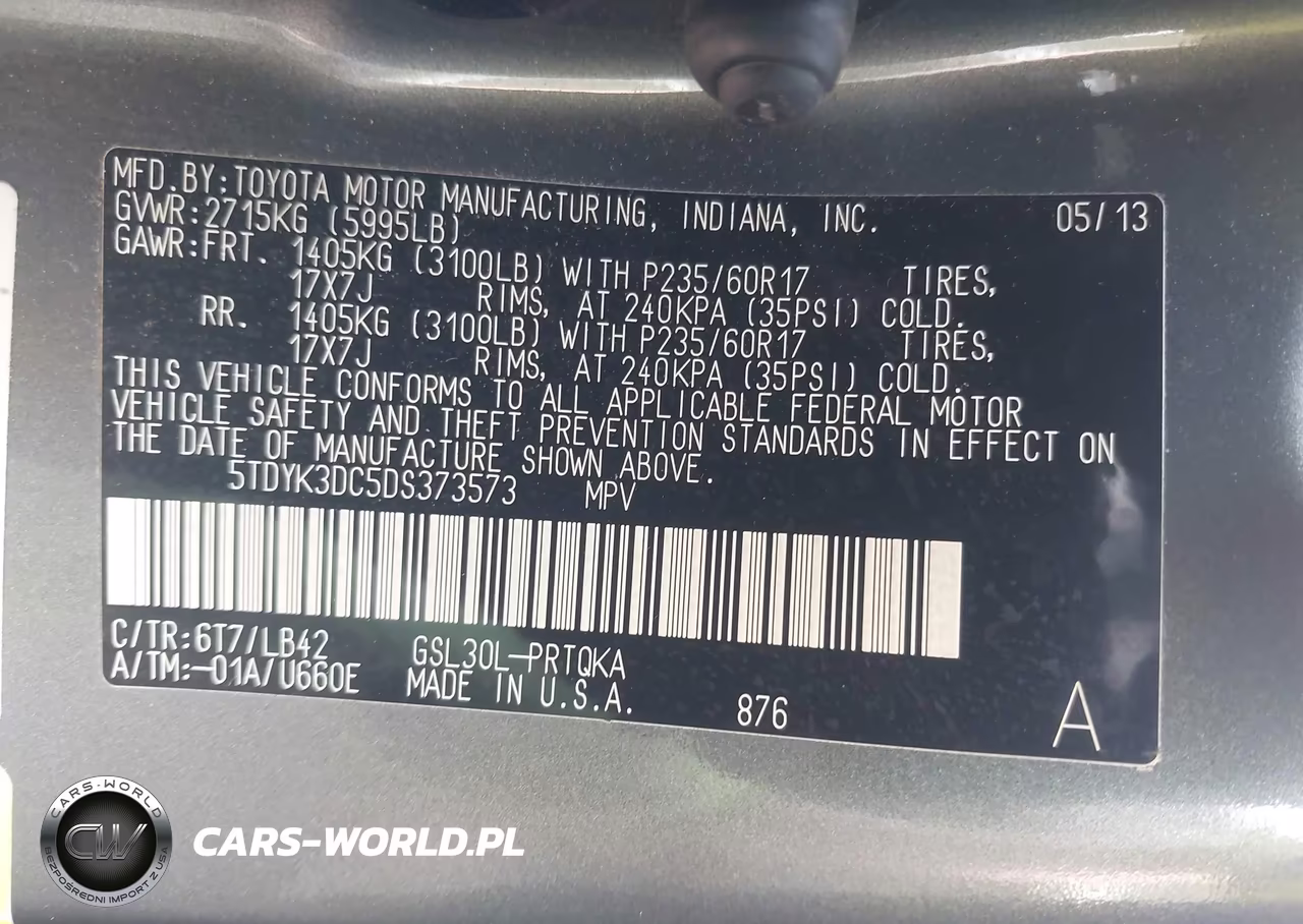 2013 Toyota Sienna Xle V6 8 Passenger VIN:5TDYK3DC5DS373573 - 9