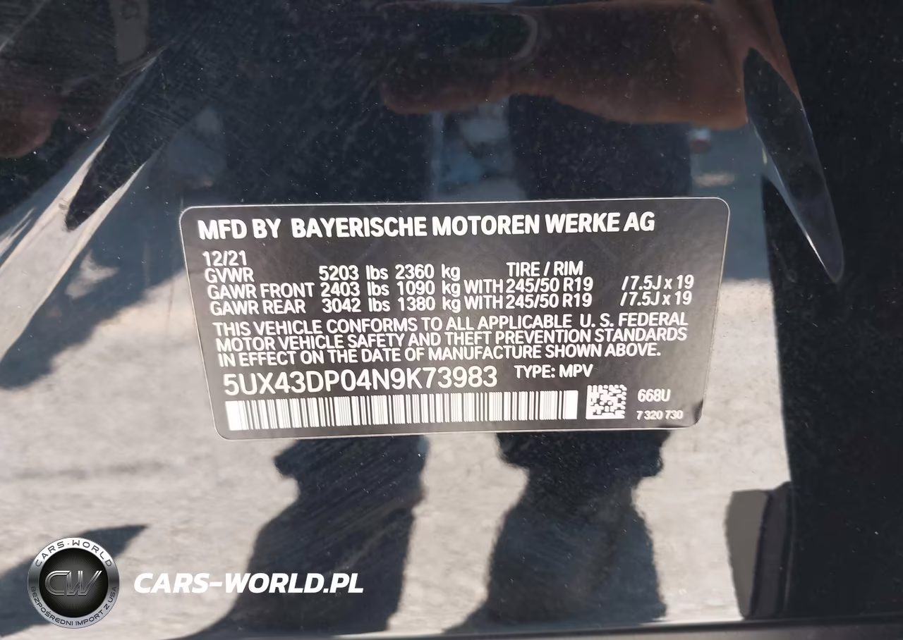 2022 BMW X3 Sdrive30I VIN:5UX43DP04N9K73983 - 9