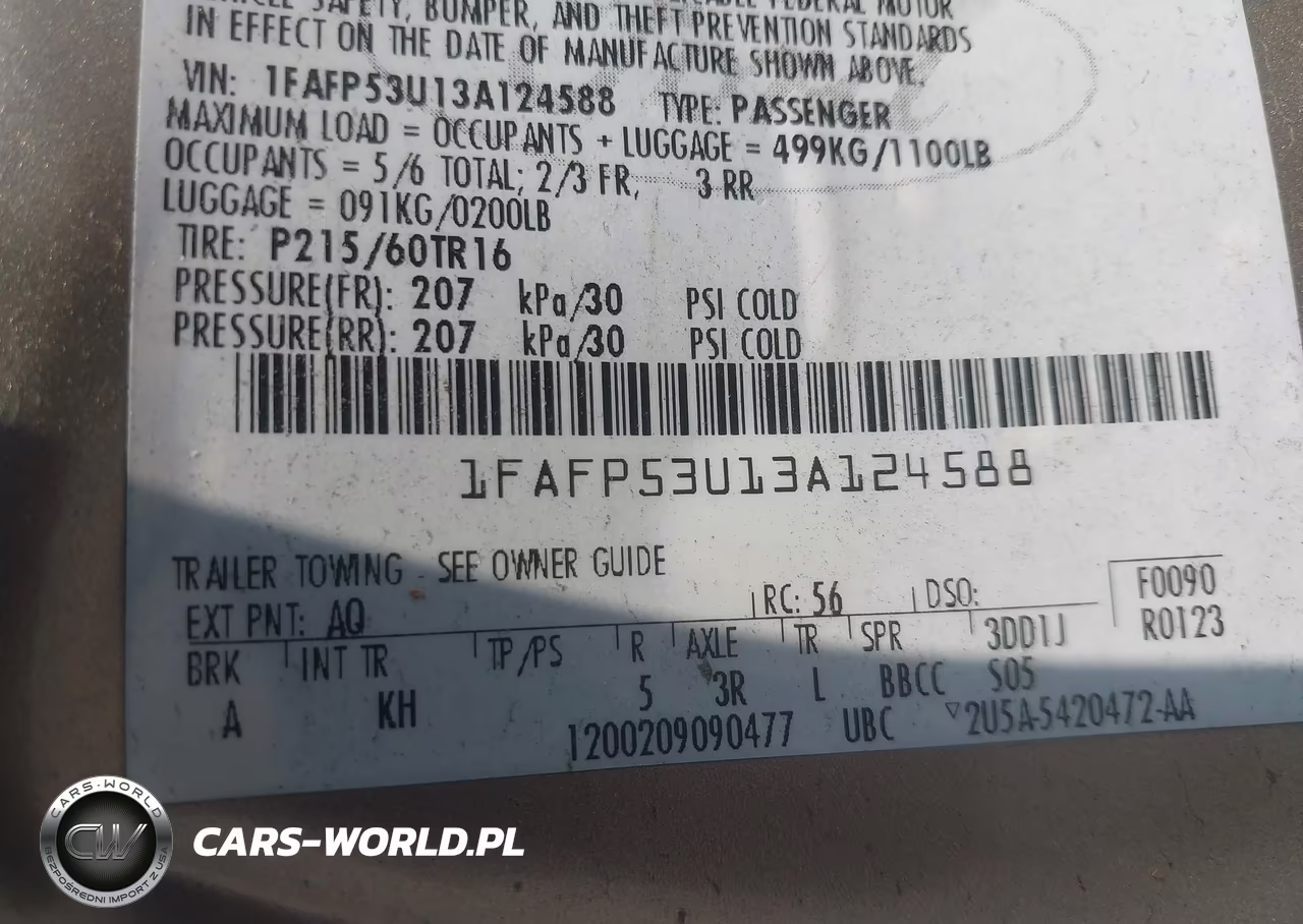 2003 Ford Taurus Se VIN:1FAFP53U13A124588 - 8