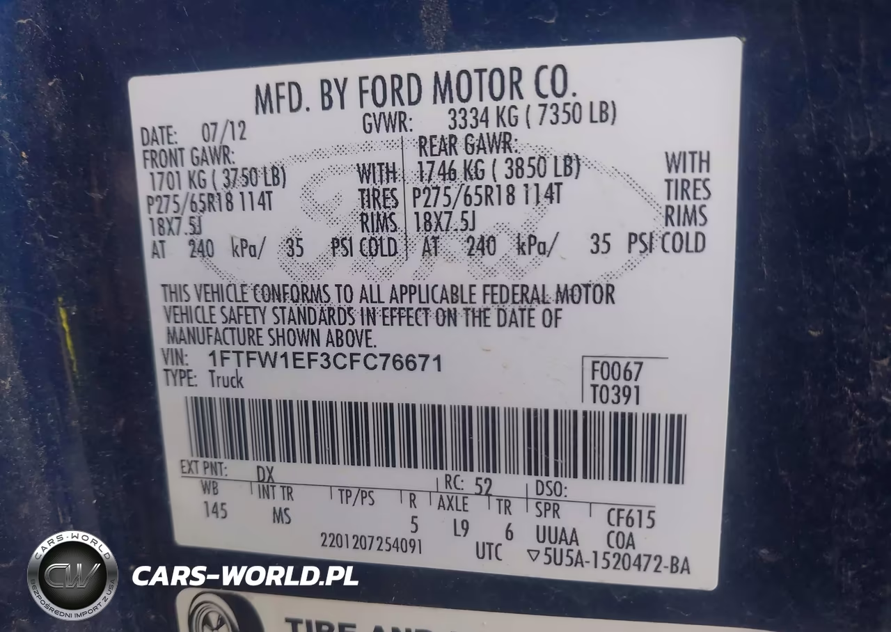2012 Ford F-150 Xlt VIN:1FTFW1EF3CFC76671 - 9